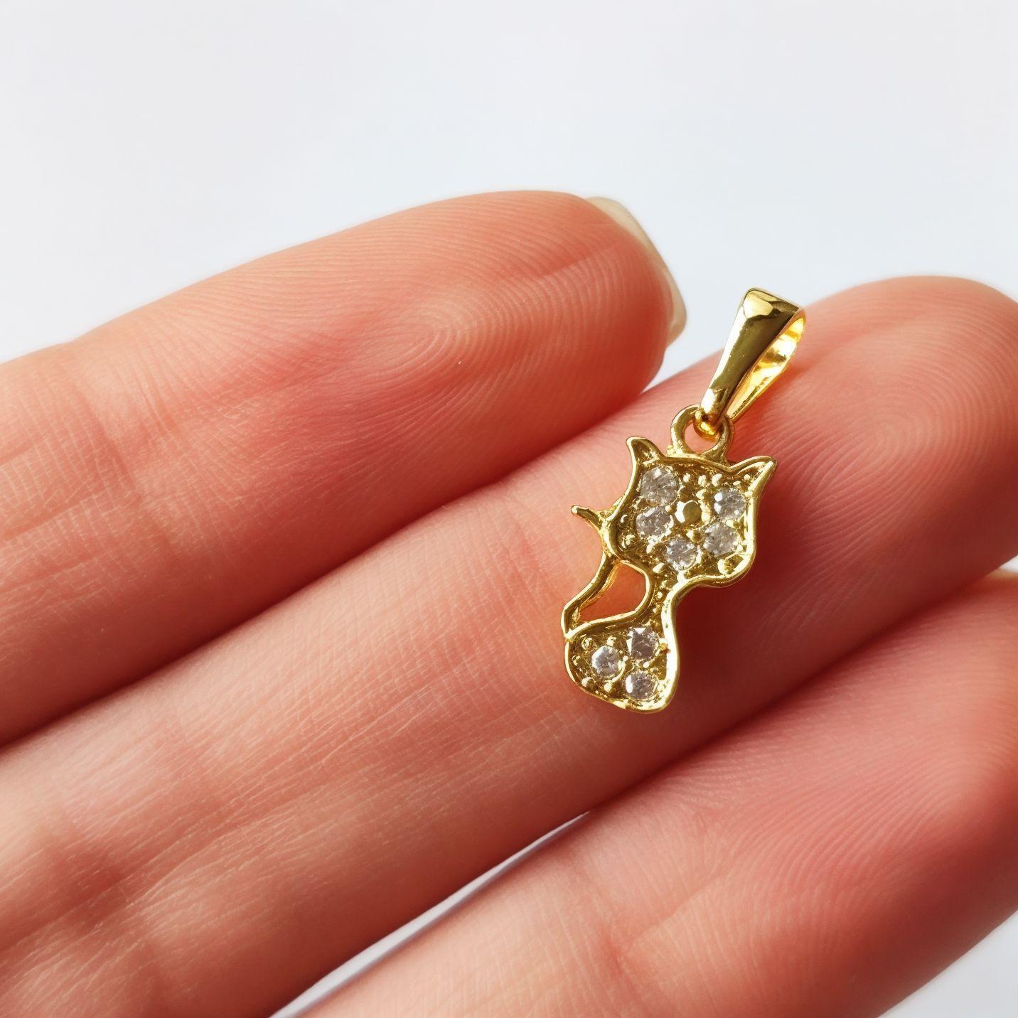 Colgante Gato Circón Blanco Mini Enchapado Oro 18K-2