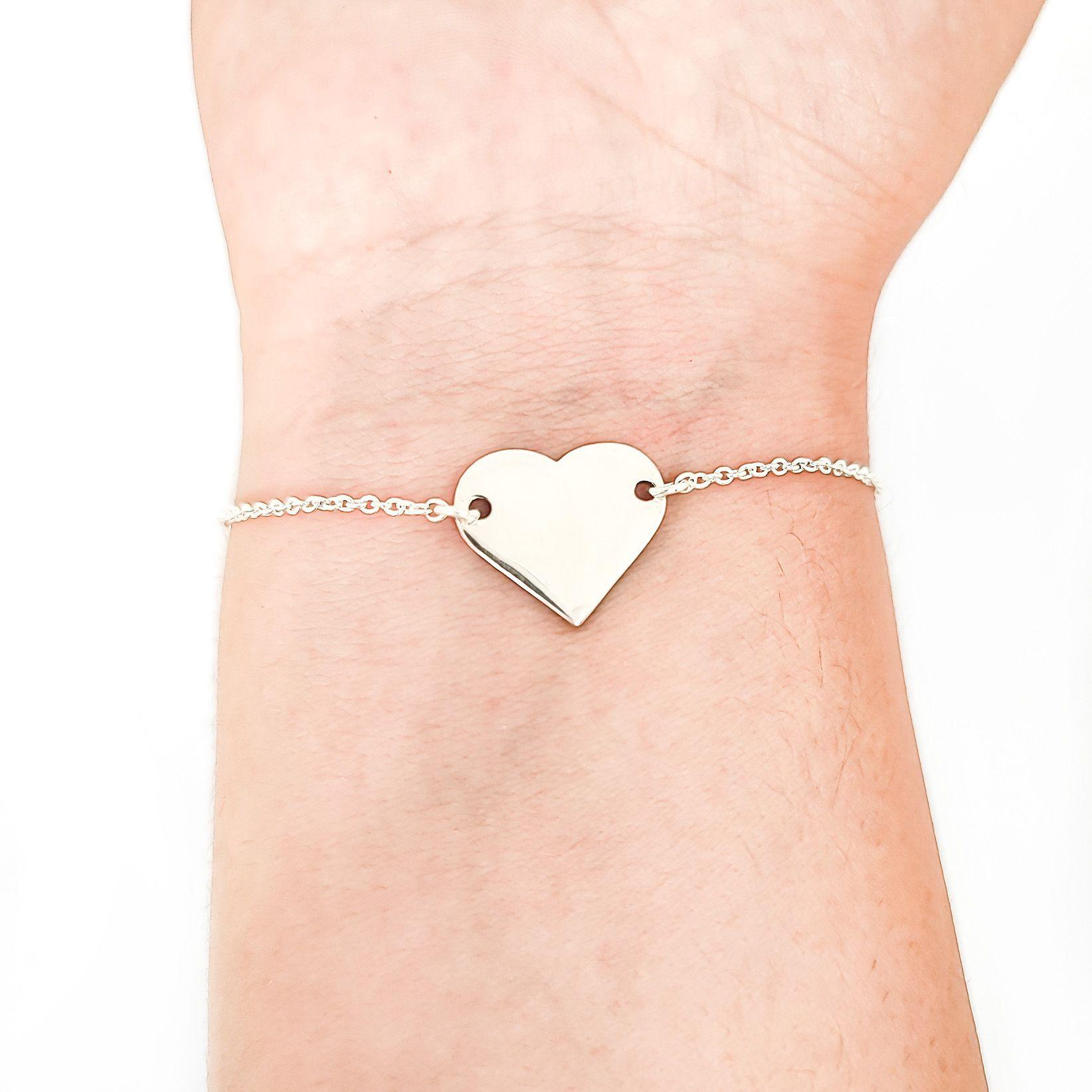Pulsera Corazón Plano Plata Fina 925-2