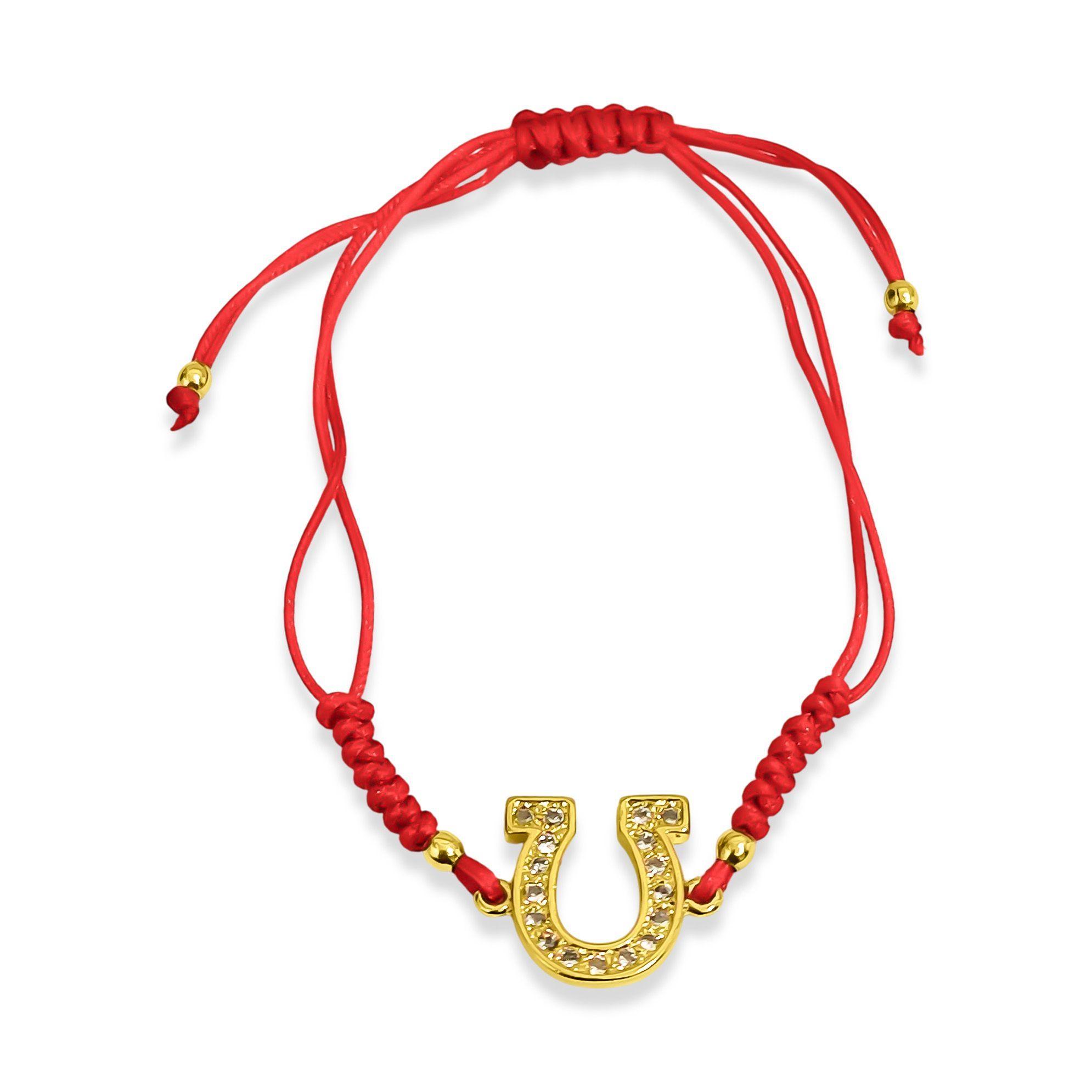 Pulsera Herradura Circón Enchapado Oro 18K Cordón Rojo-2