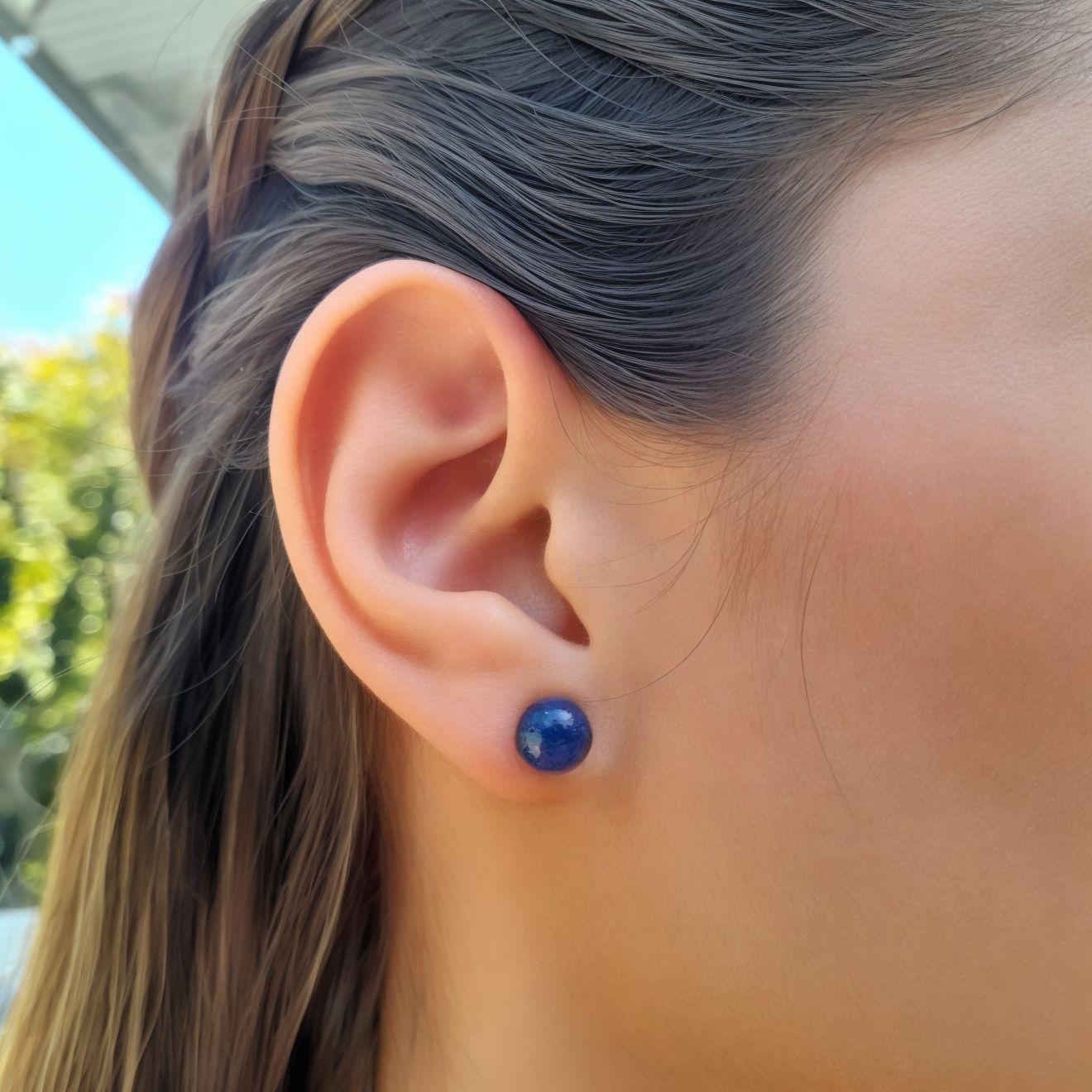 Aros Bola 8mm Lapislázuli Plata Fina 925-3