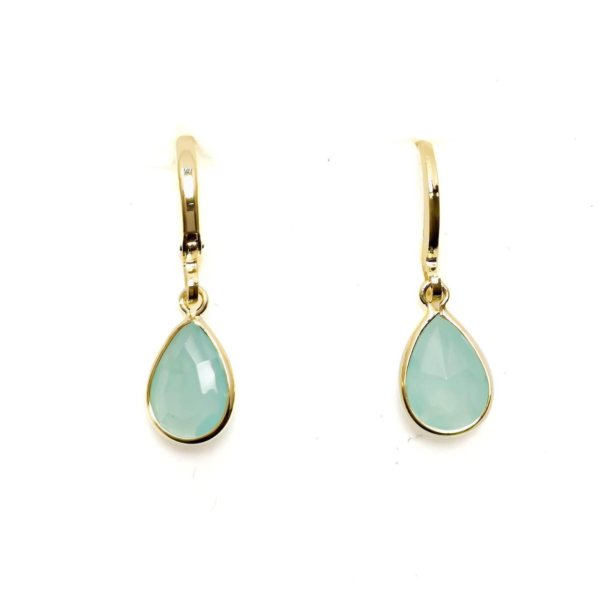 Aros Argolla Gota Calcedonia Verde Enchapado Oro 18K-2