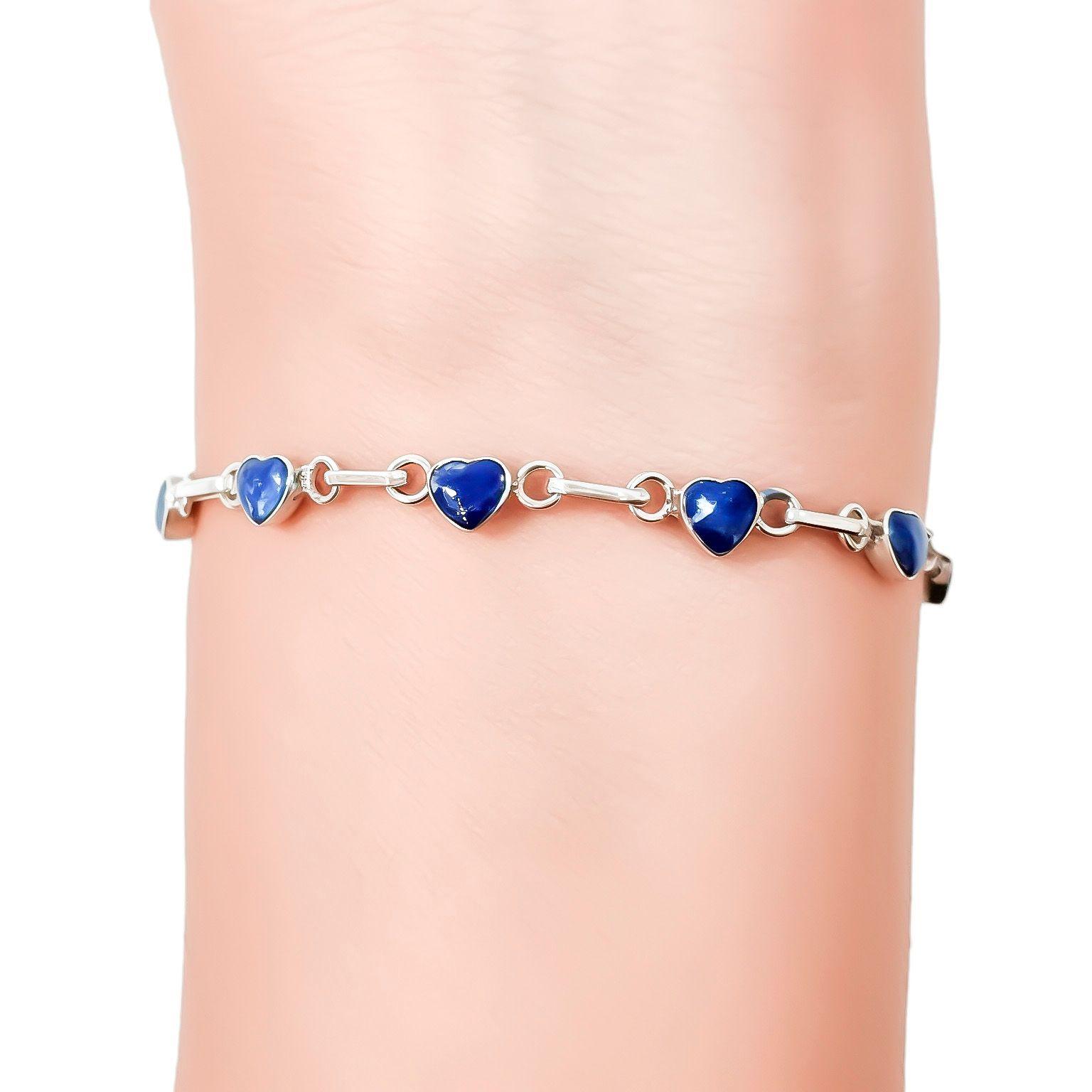 Pulsera Mini Corazón Lapislázuli Plata Fina 950-2