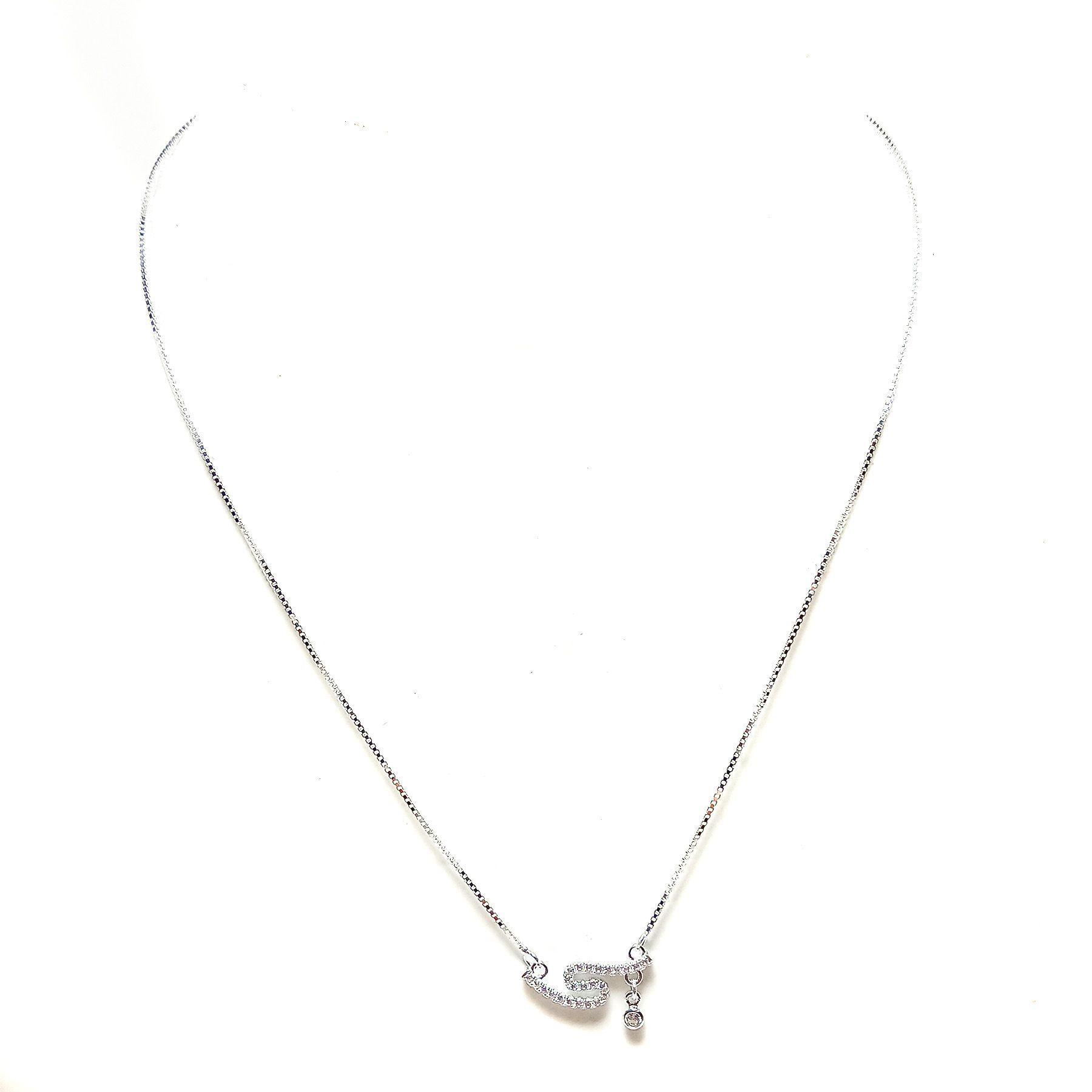 Collar Curva Circón Plata Fina 925 45CM-2