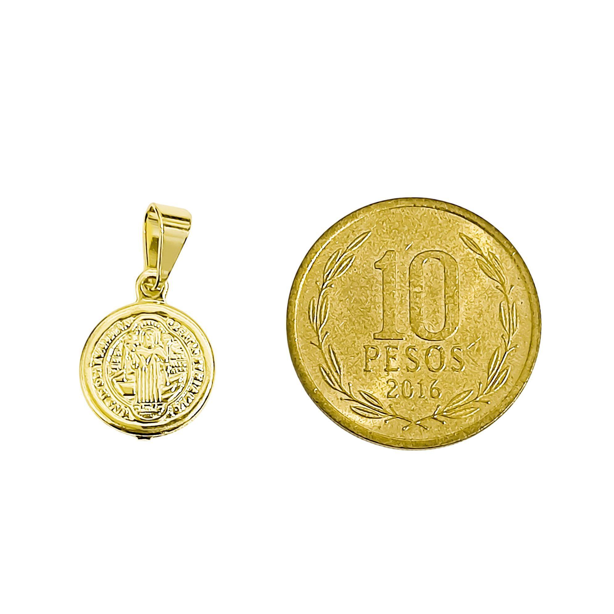 Colgante Medalla San Benito Redondo 11mm Enchapado Oro 18K-3