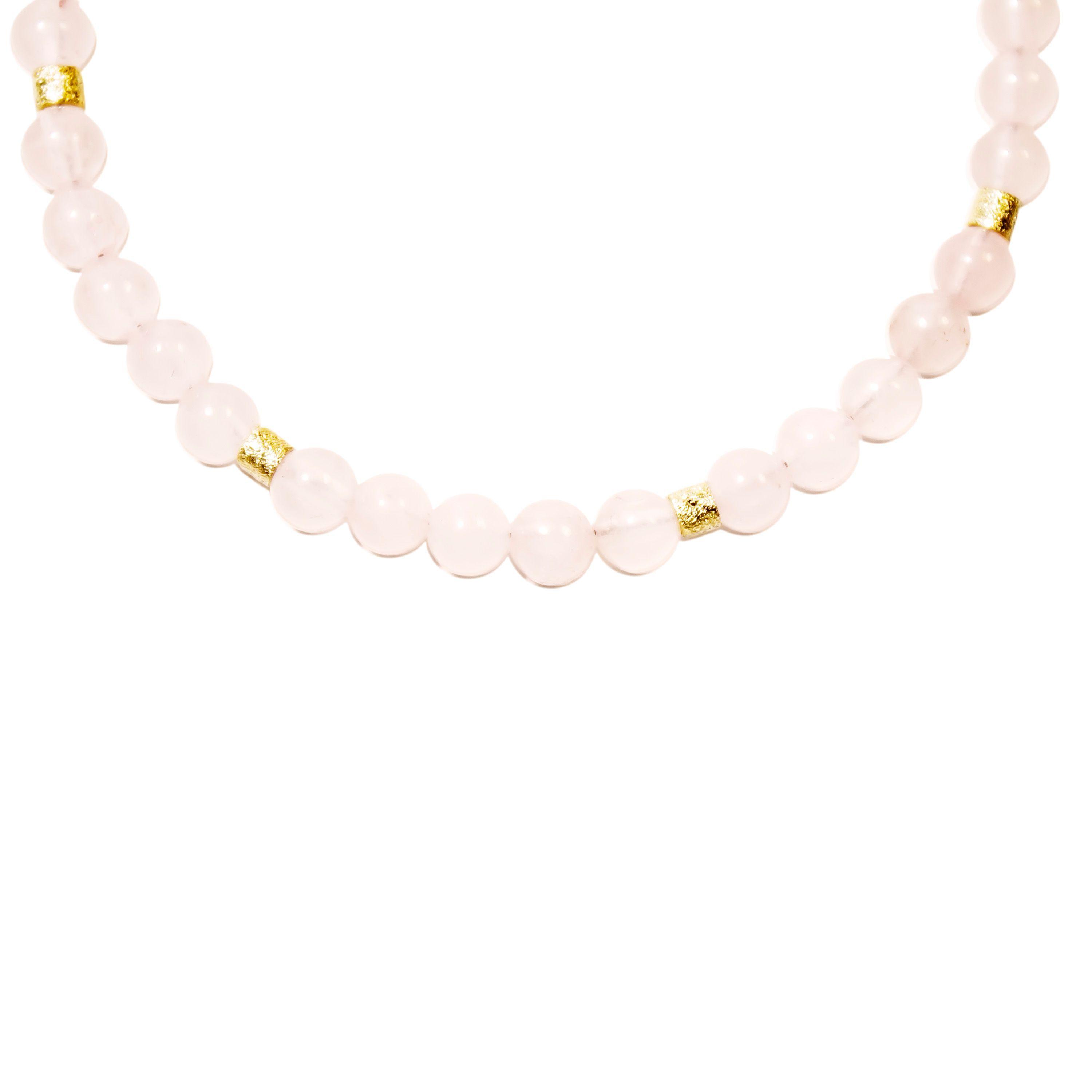Pulsera Cuarzo Rosa 4mm Bolitas Mostacilla Enchapada Oro 18K-2