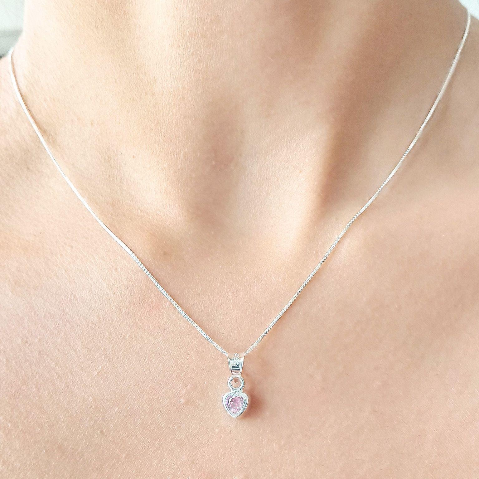 Collar Corazón Circón Rosado Plata Fina 925-2