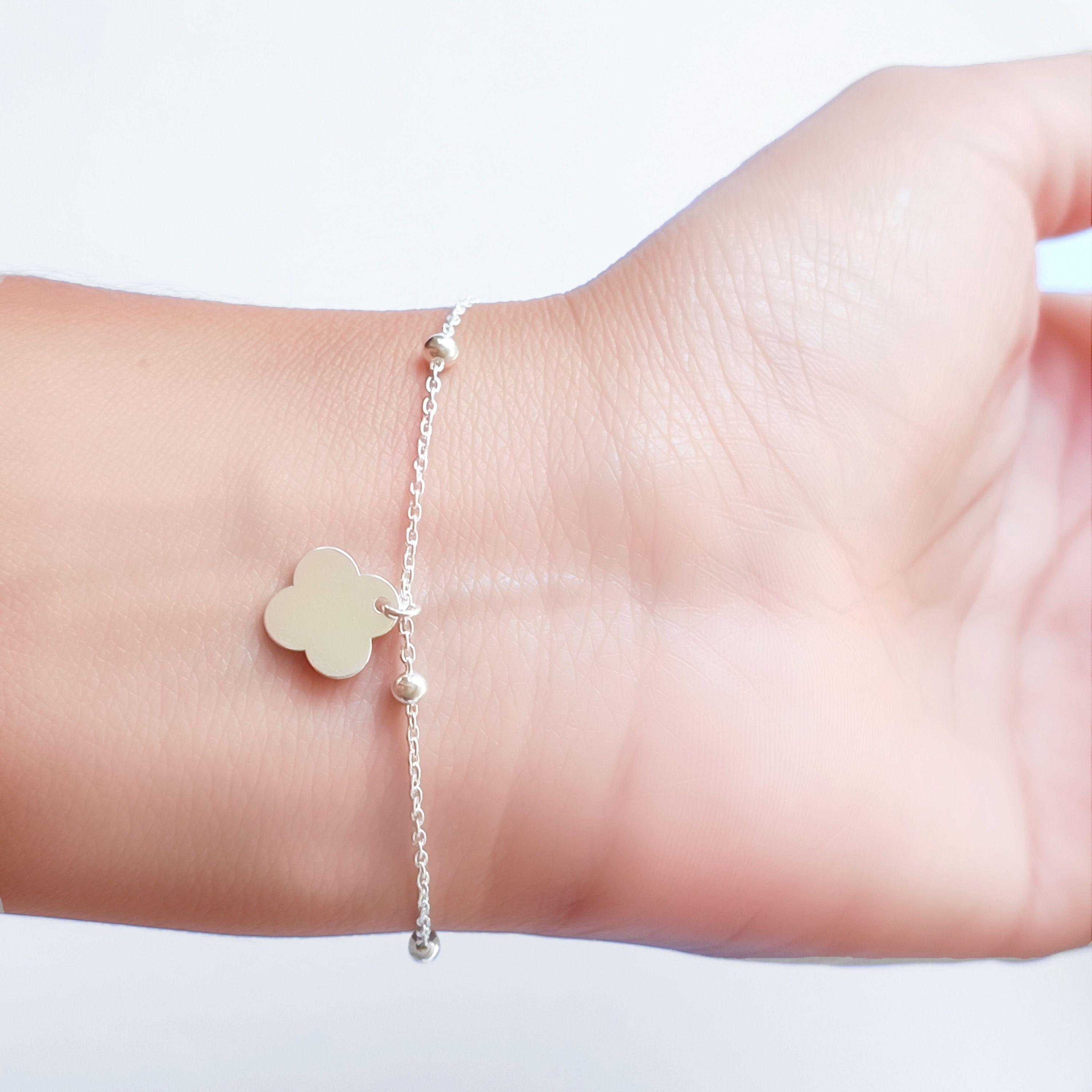 Pulsera Trébol Bolitas Plata Fina 925-3