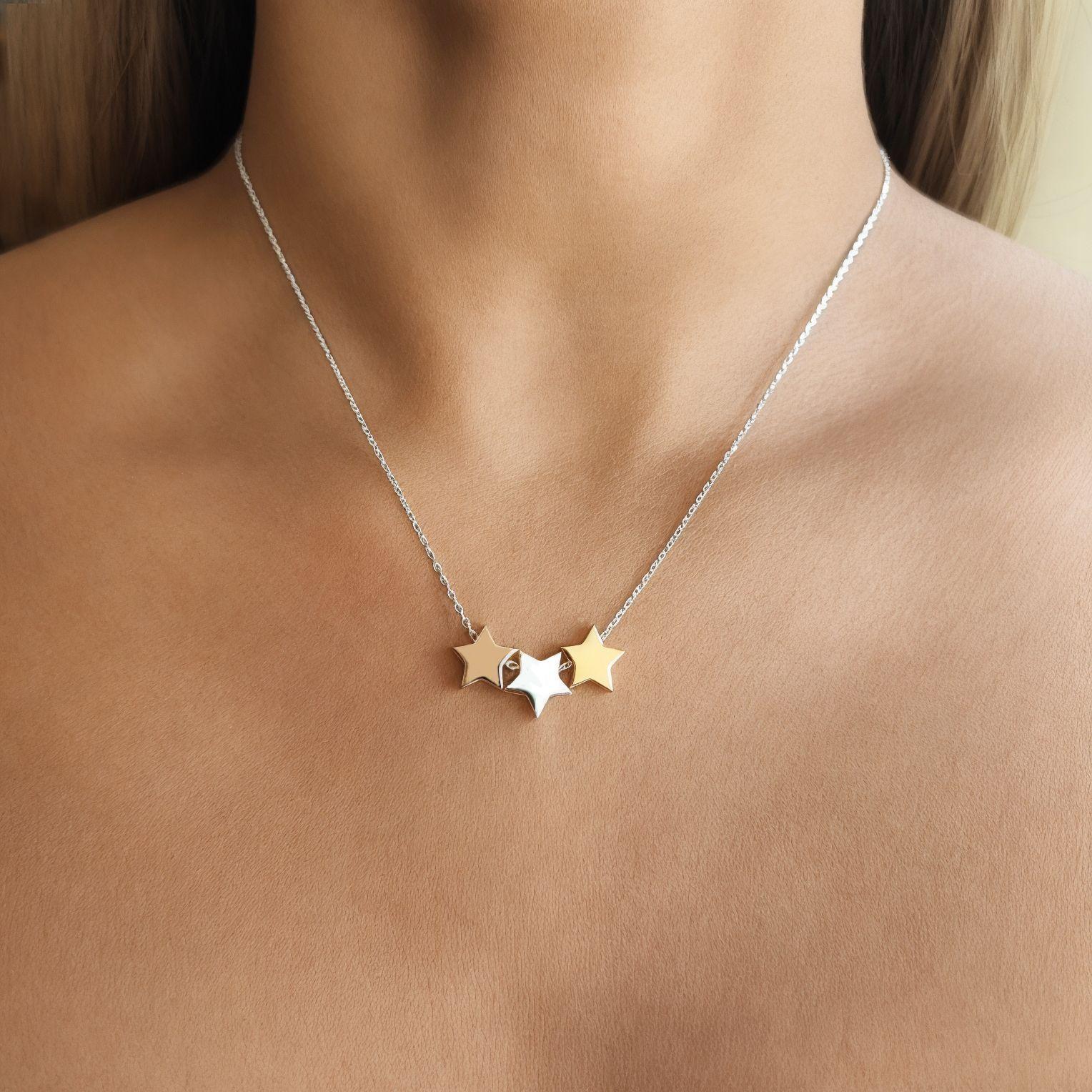 Collar Triada Estrellas Bañadas Plata Fina 925-2