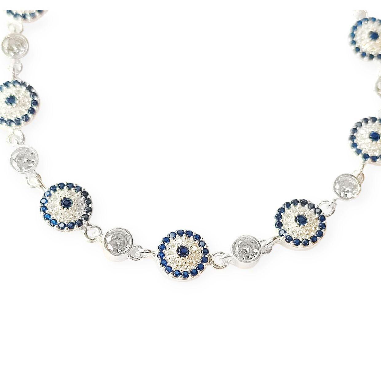 Pulsera Ojo Turco Azul Circón Plata Fina 925-2