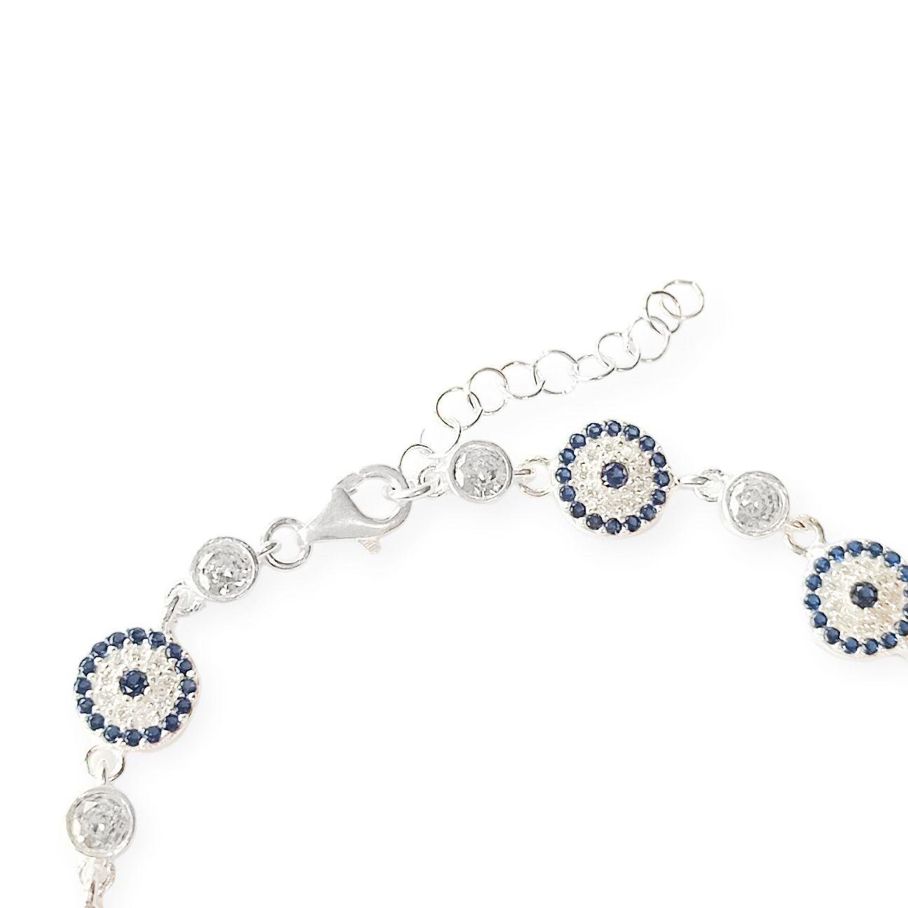 Pulsera Ojo Turco Azul Circón Plata Fina 925-3