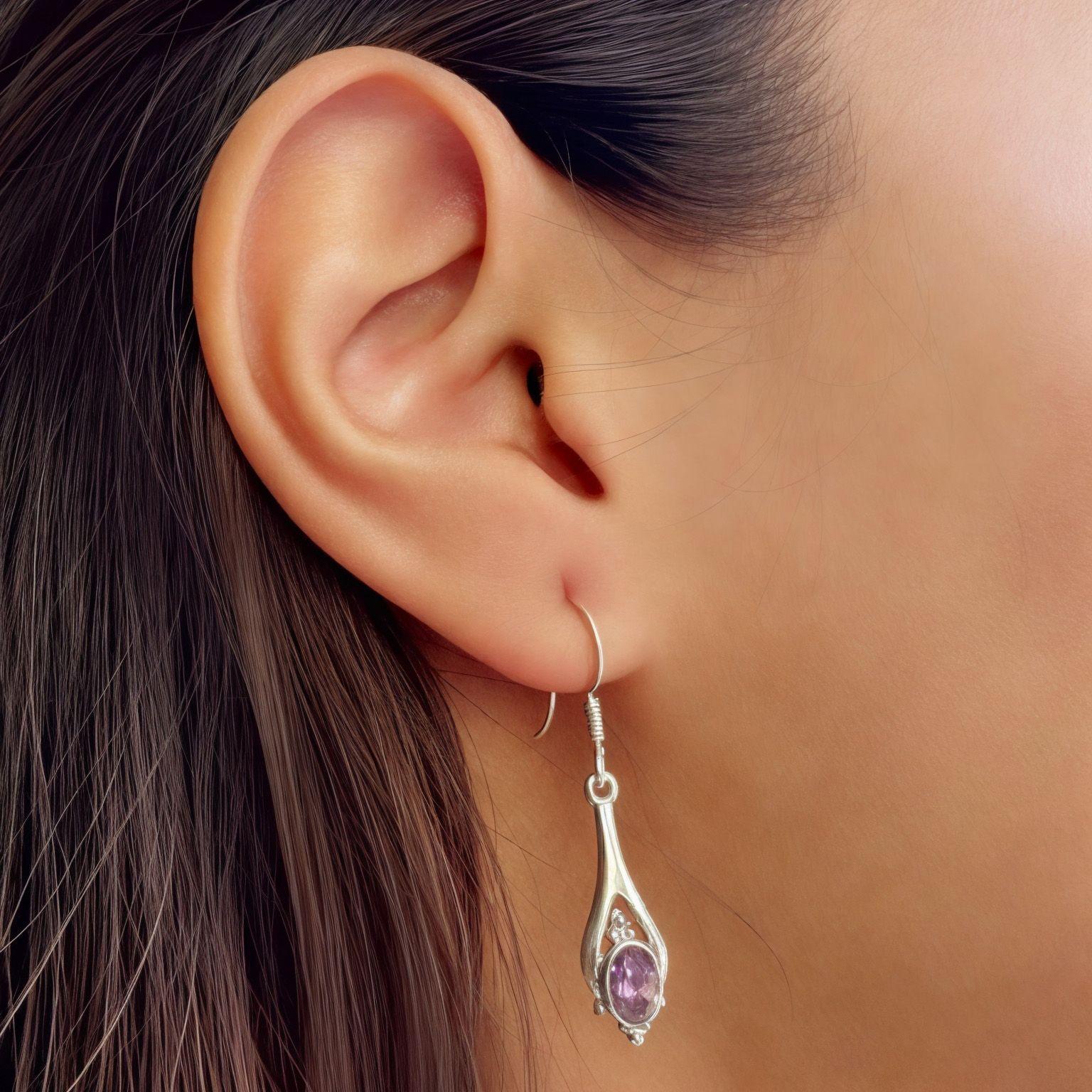 Aros Colgante Amatista Plata Fina 925 -2