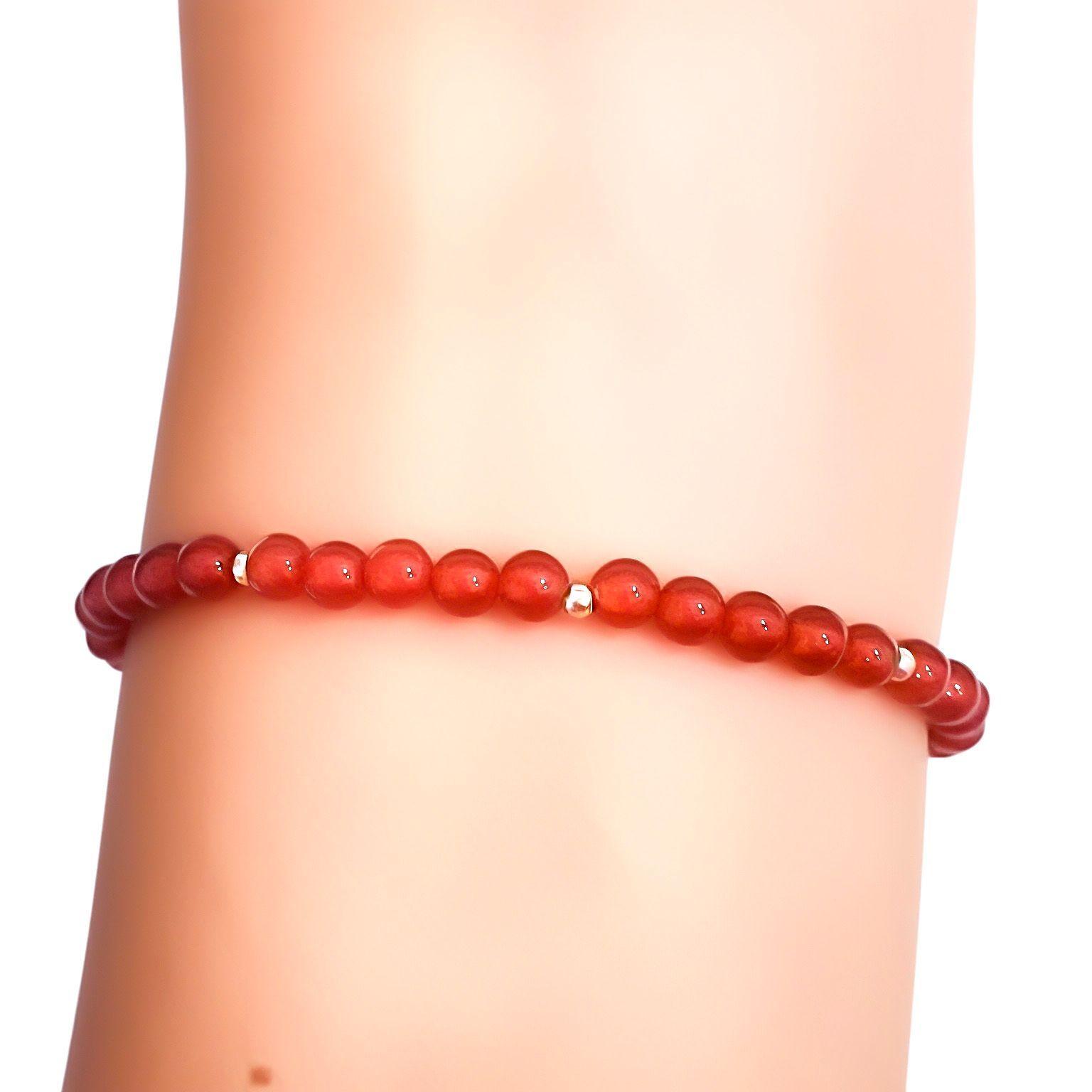 Pulsera Cornalina Redondo 4mm Enchapado Oro 18K -2