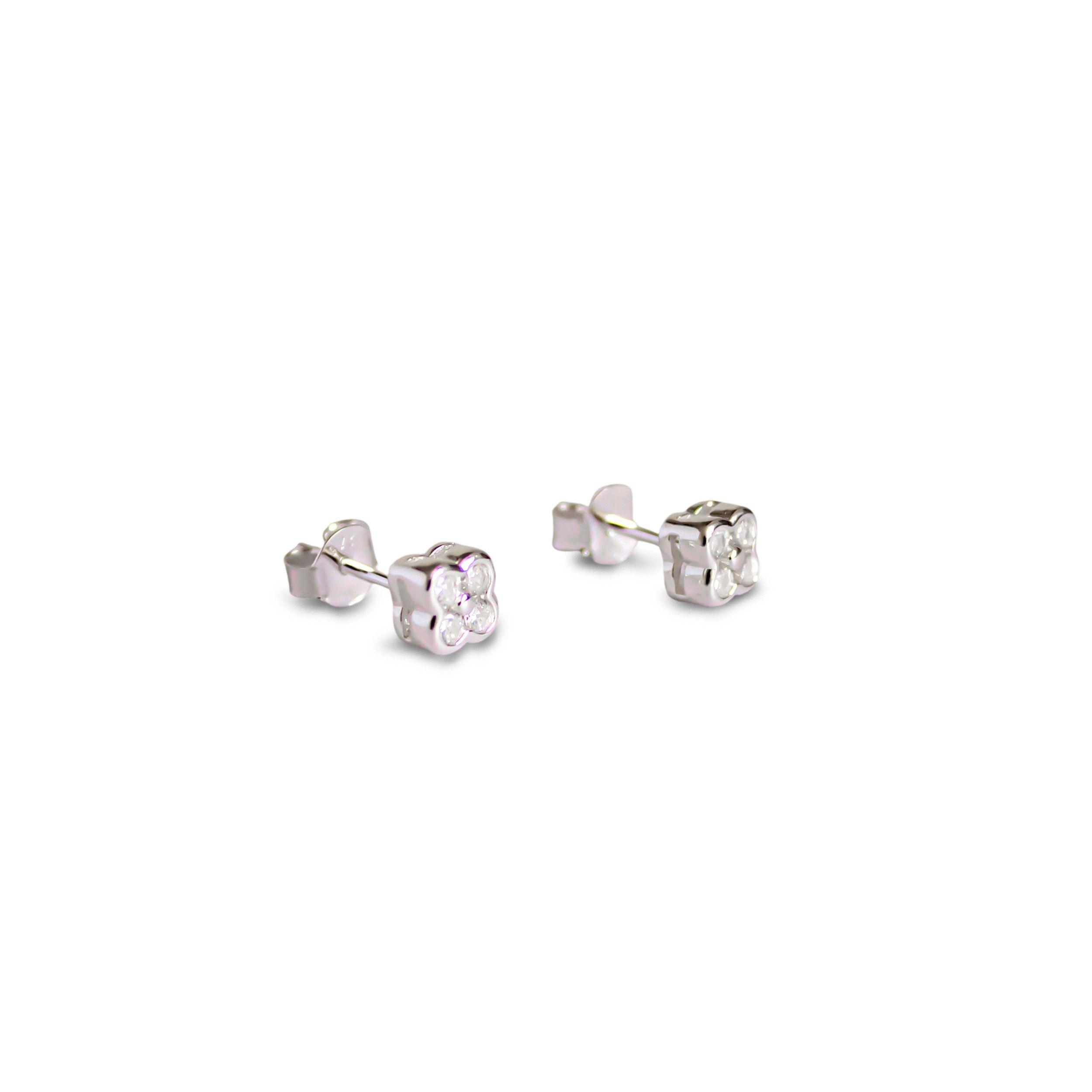 Aros Trébol Circón Blanco Plata Fina 925-2