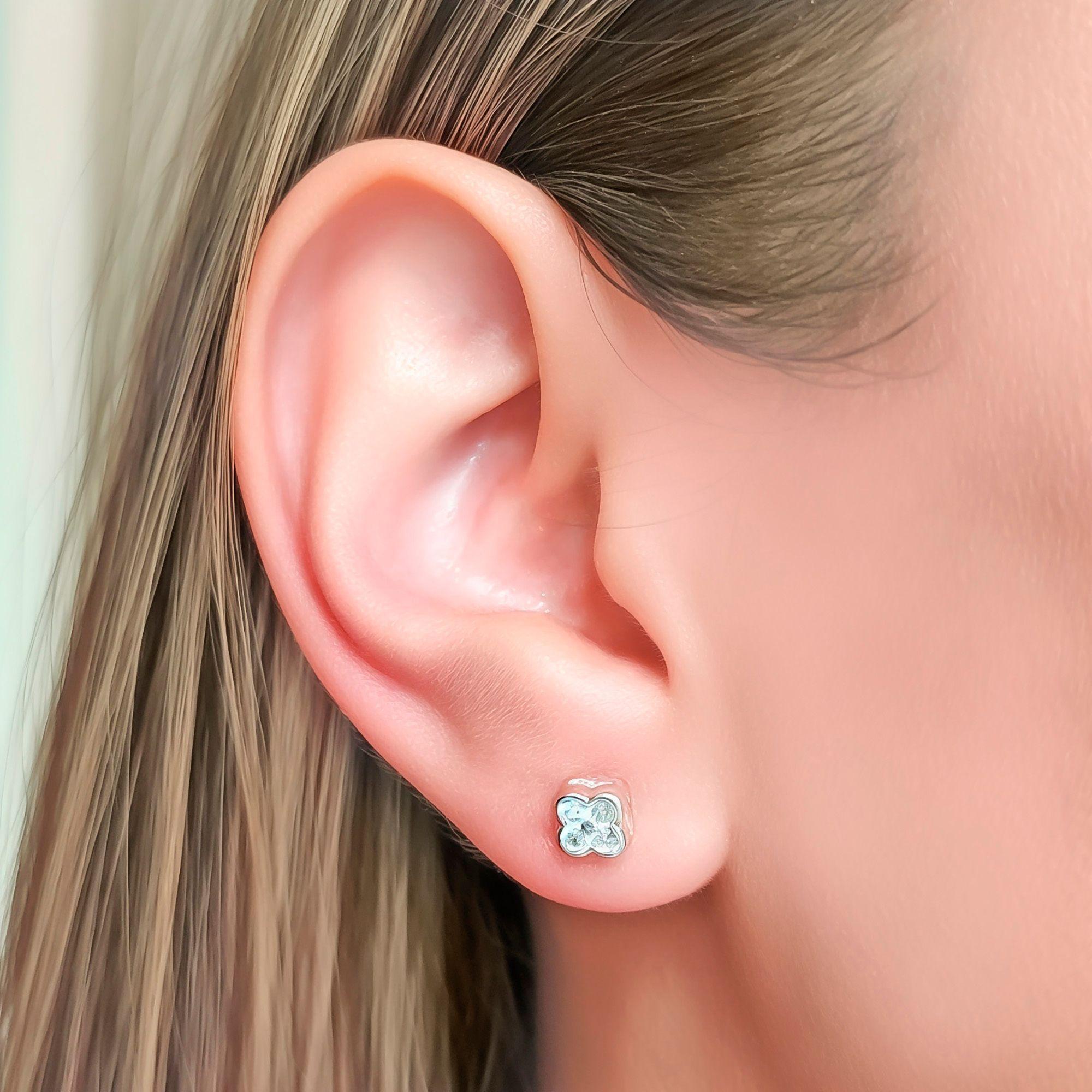 Aros Trébol Circón Blanco Plata Fina 925-4