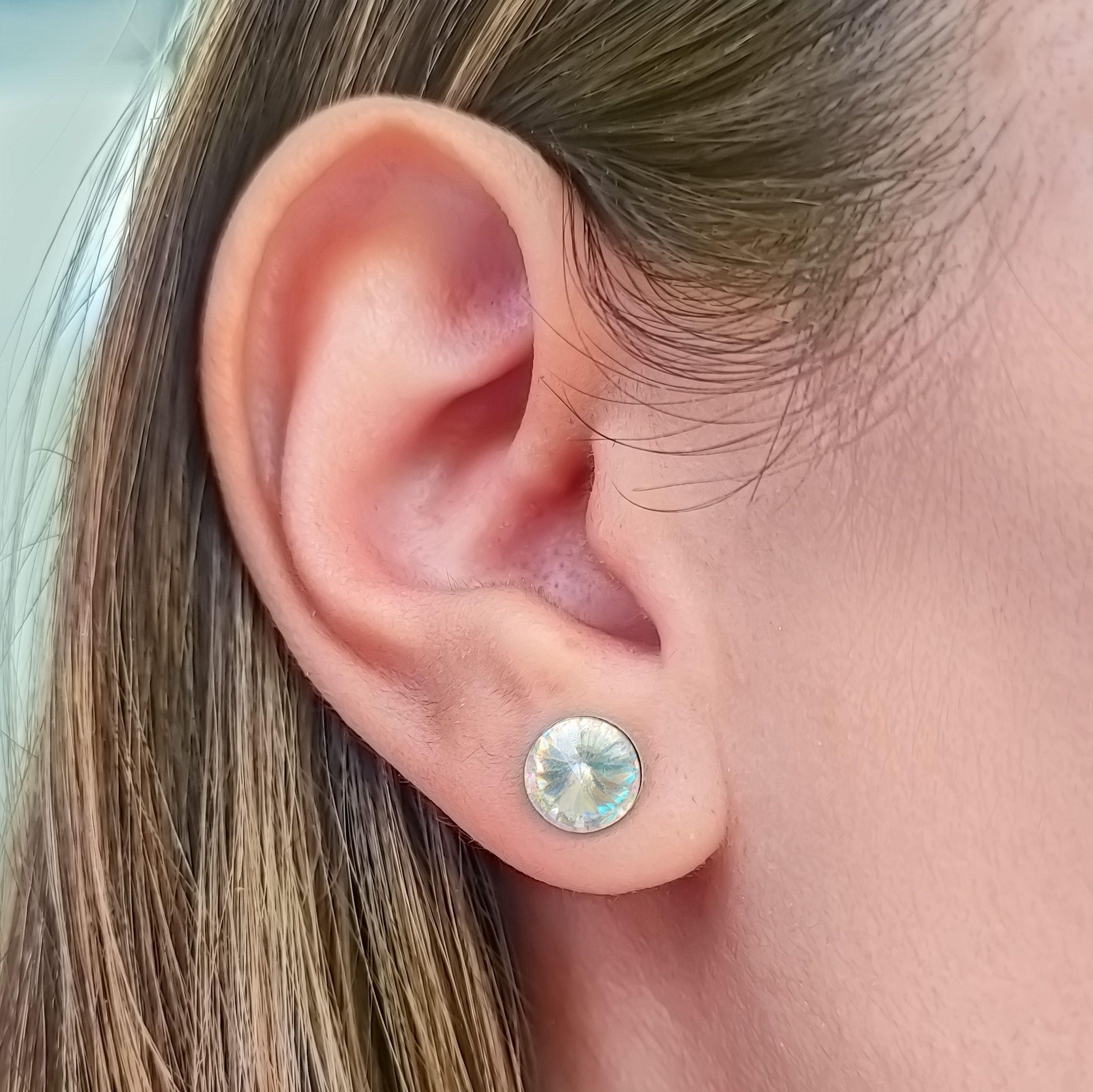 Aros Cristal Tornasol Redondo 8mm Plata Fina 925-2