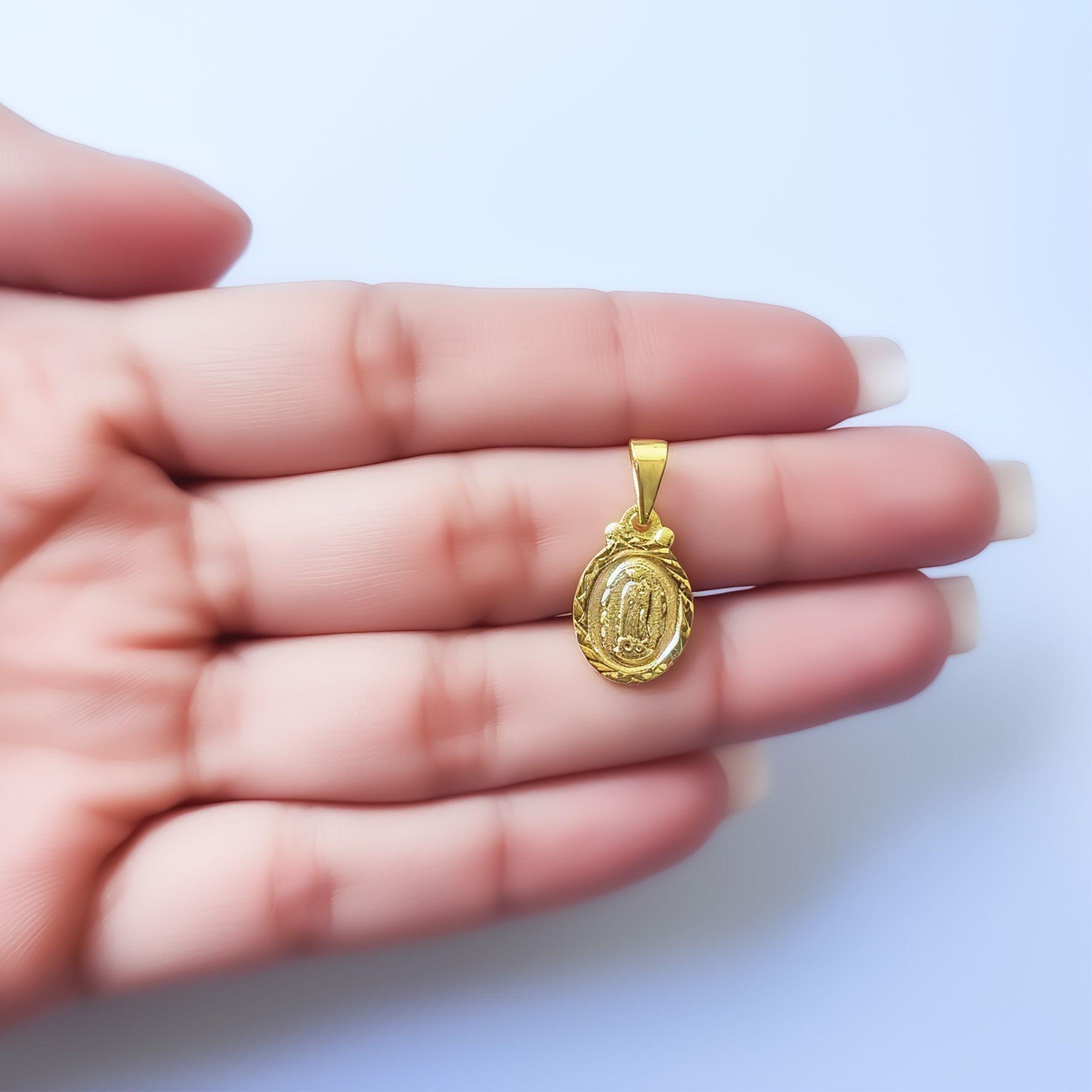 Colgante Medalla Virgen  Guadalupe 11mm Ovalado Borde Enchapado Oro 18K-1