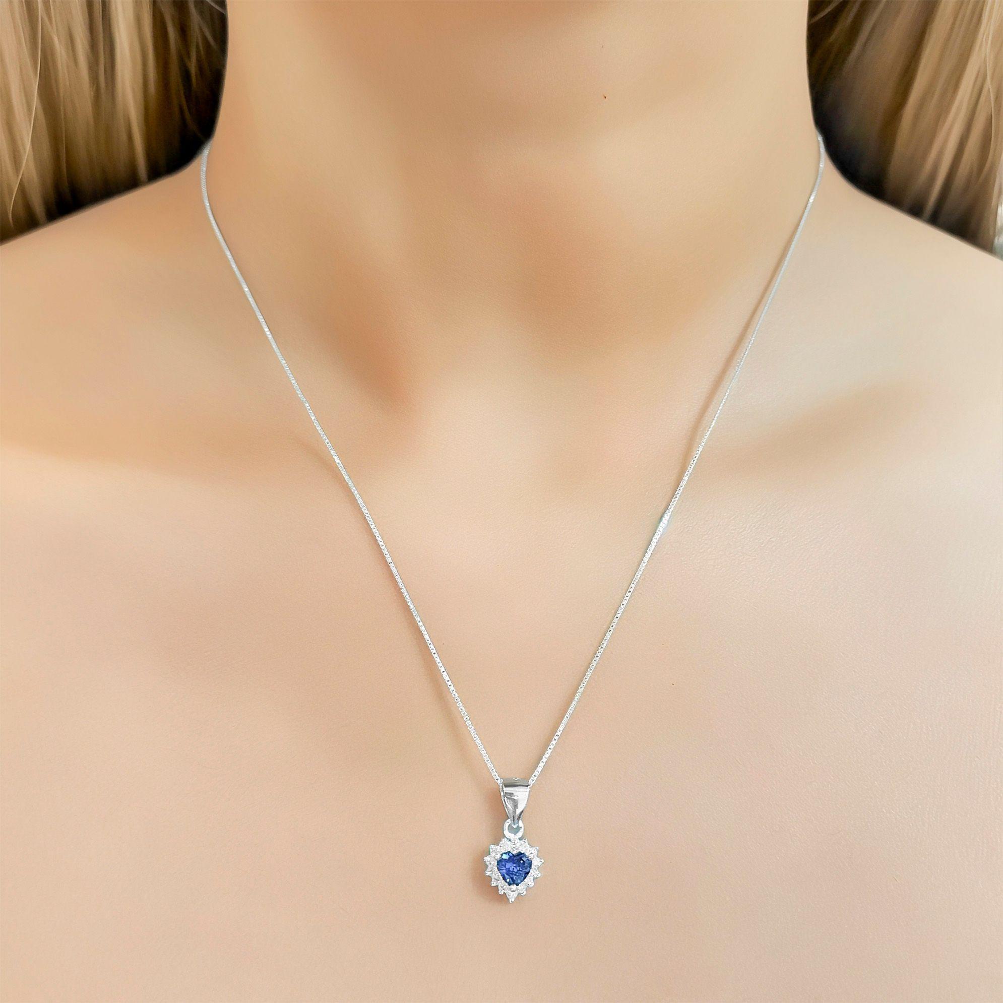Collar Lady Corazón Circón Morado Plata Fina 925-2