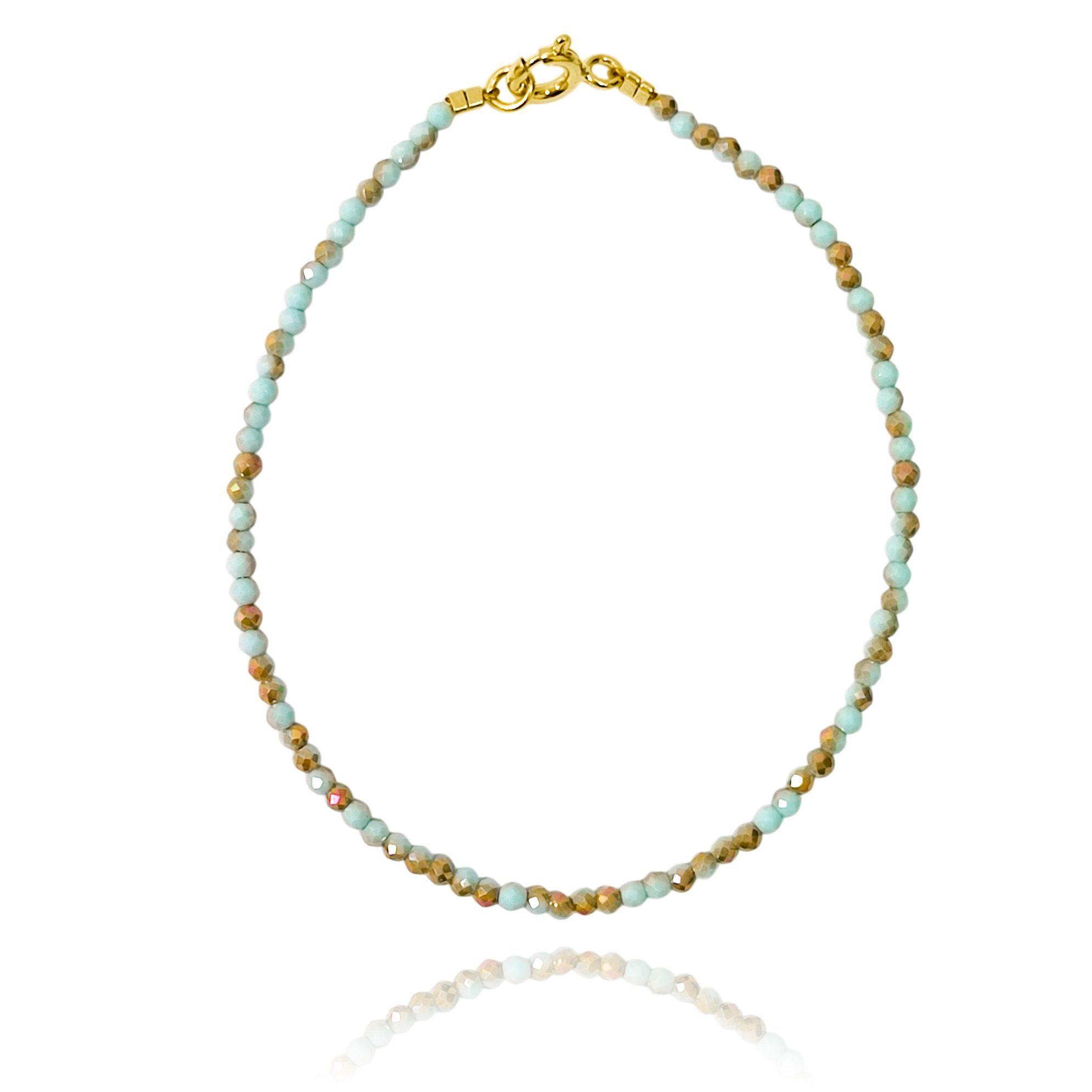 Pulsera Cristal Celeste Dorado Enchapado Oro 18K-2