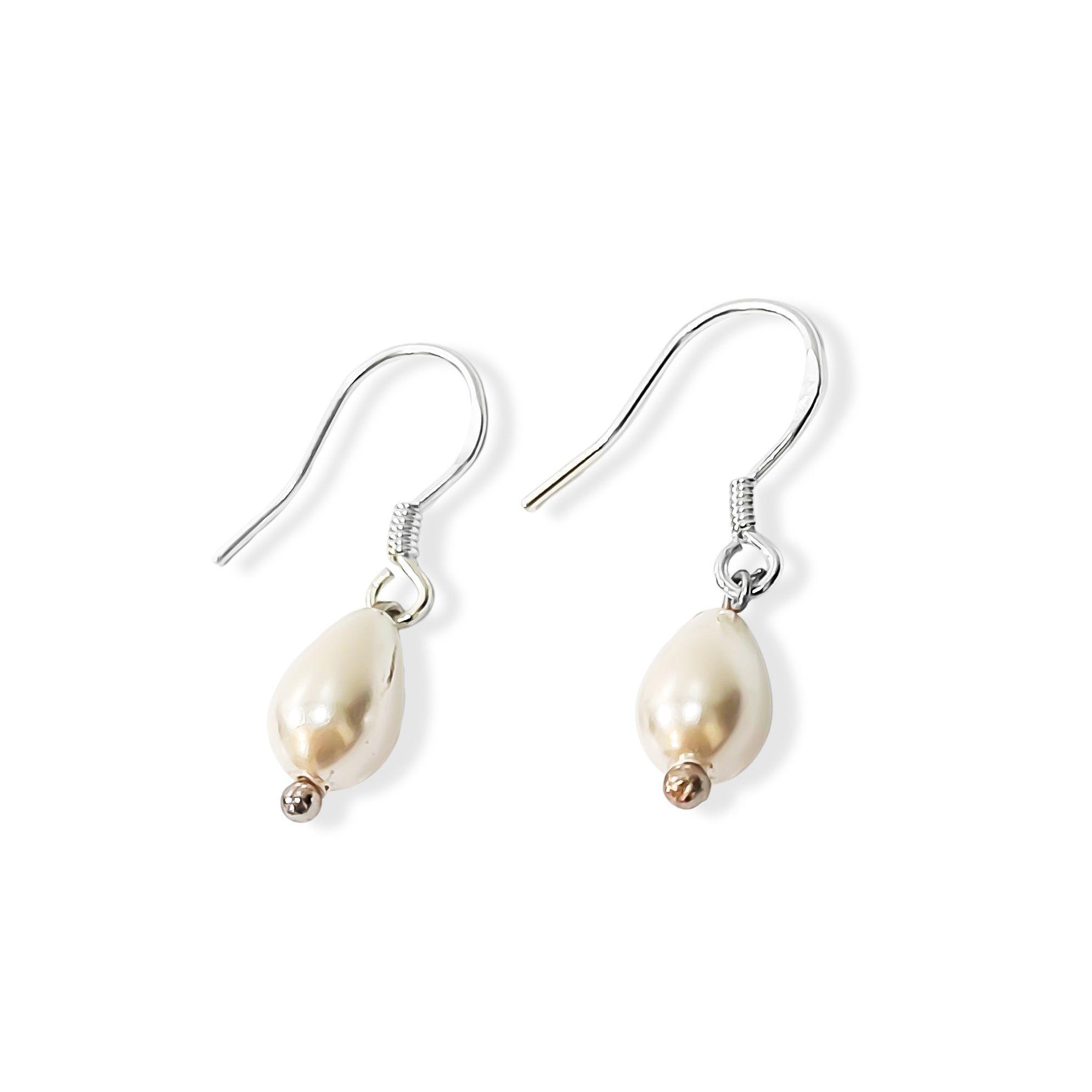 Aros Gota Perla Shellpearl 10mm Gancho Plata Fina 925-0