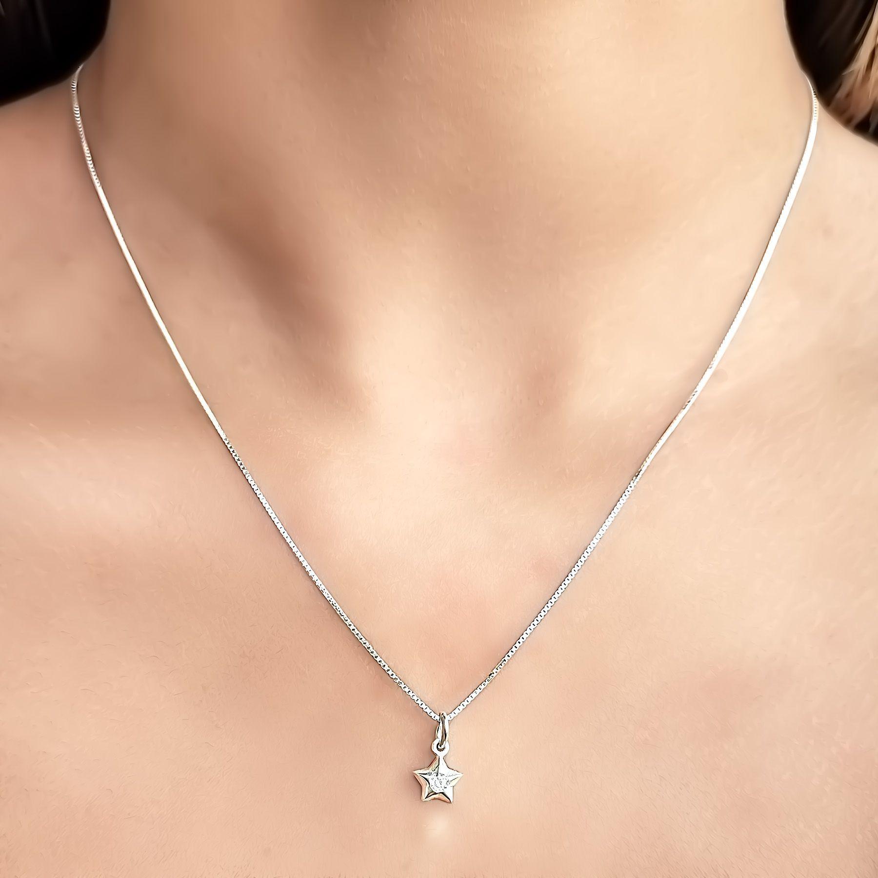 Collar Estrella Circón 45cm Plata Fina 925-2