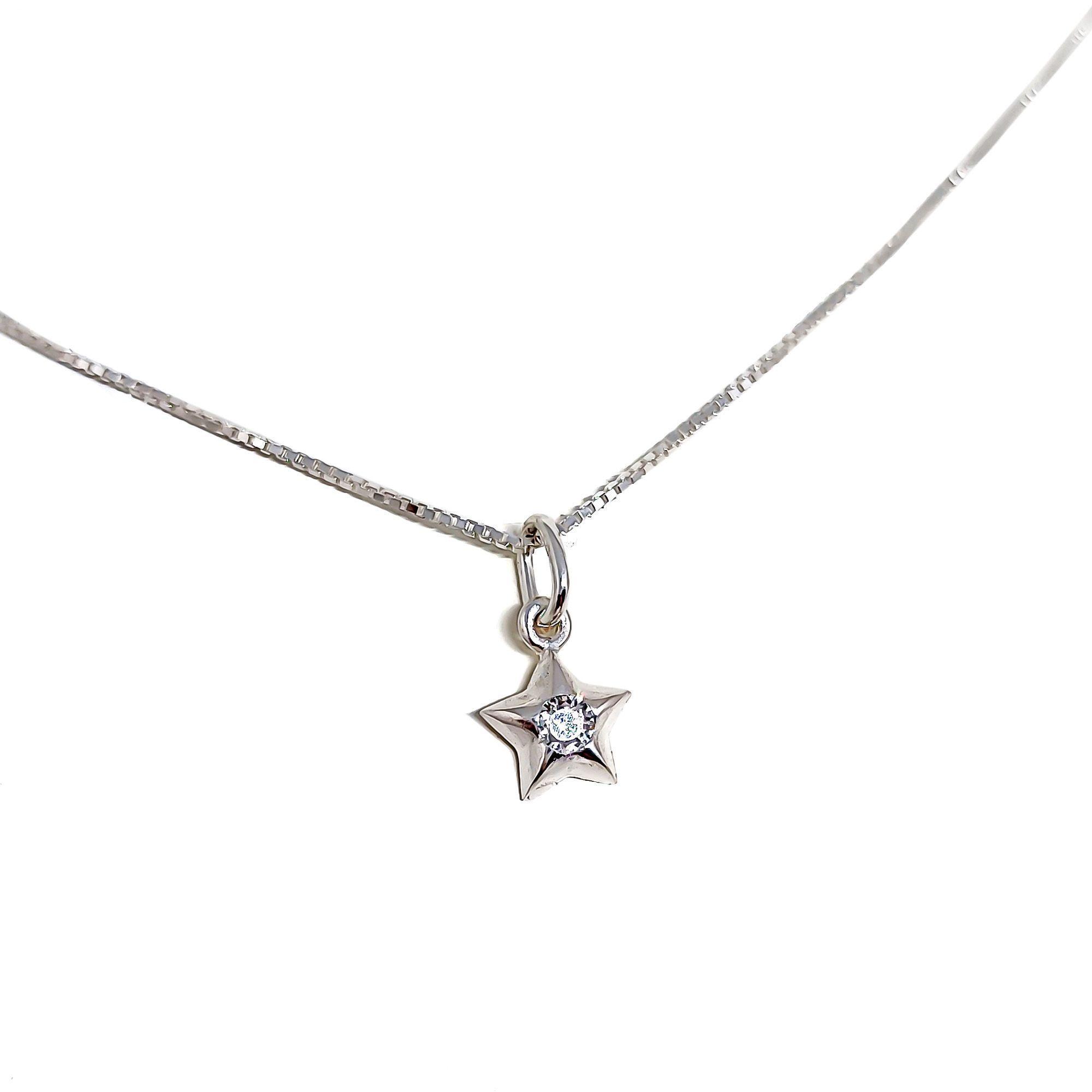 Collar Estrella Circón 45cm Plata Fina 925-0