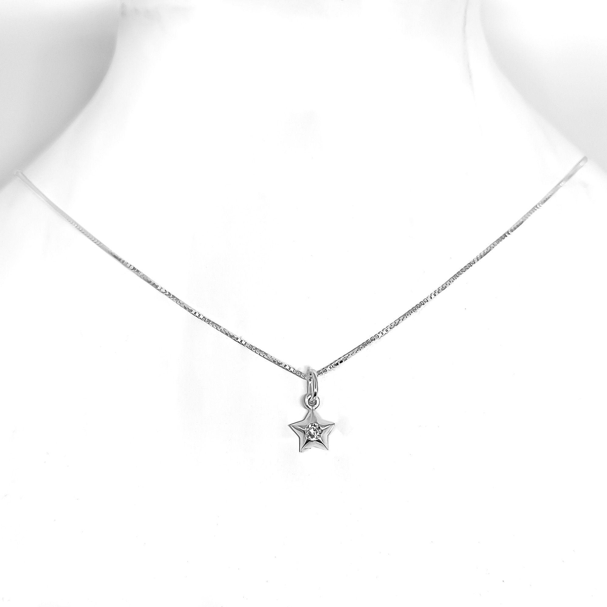 Collar Estrella Circón 45cm Plata Fina 925-2