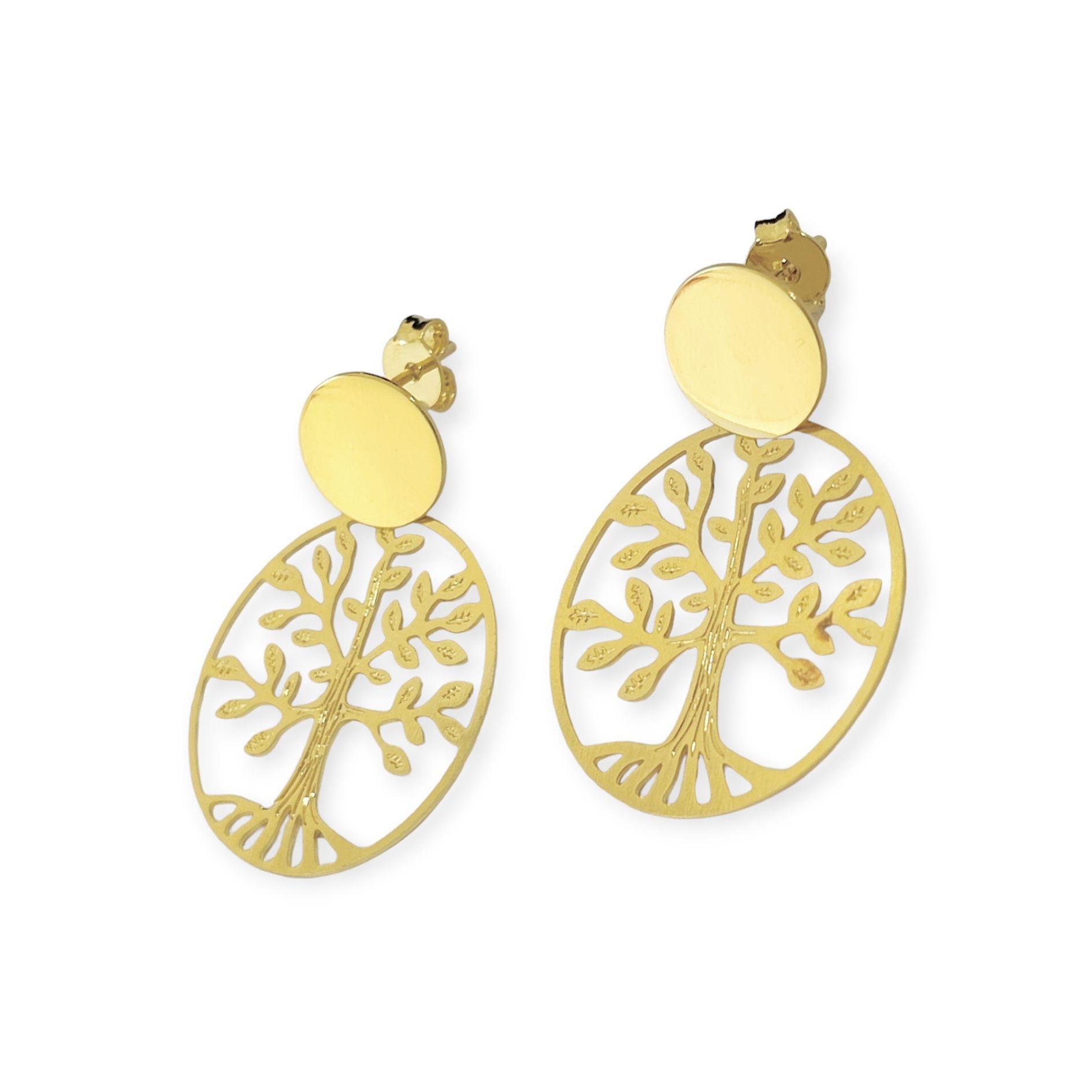 Aros Árbol De La Vida Tope Redondo Enchapado Oro 18K-2