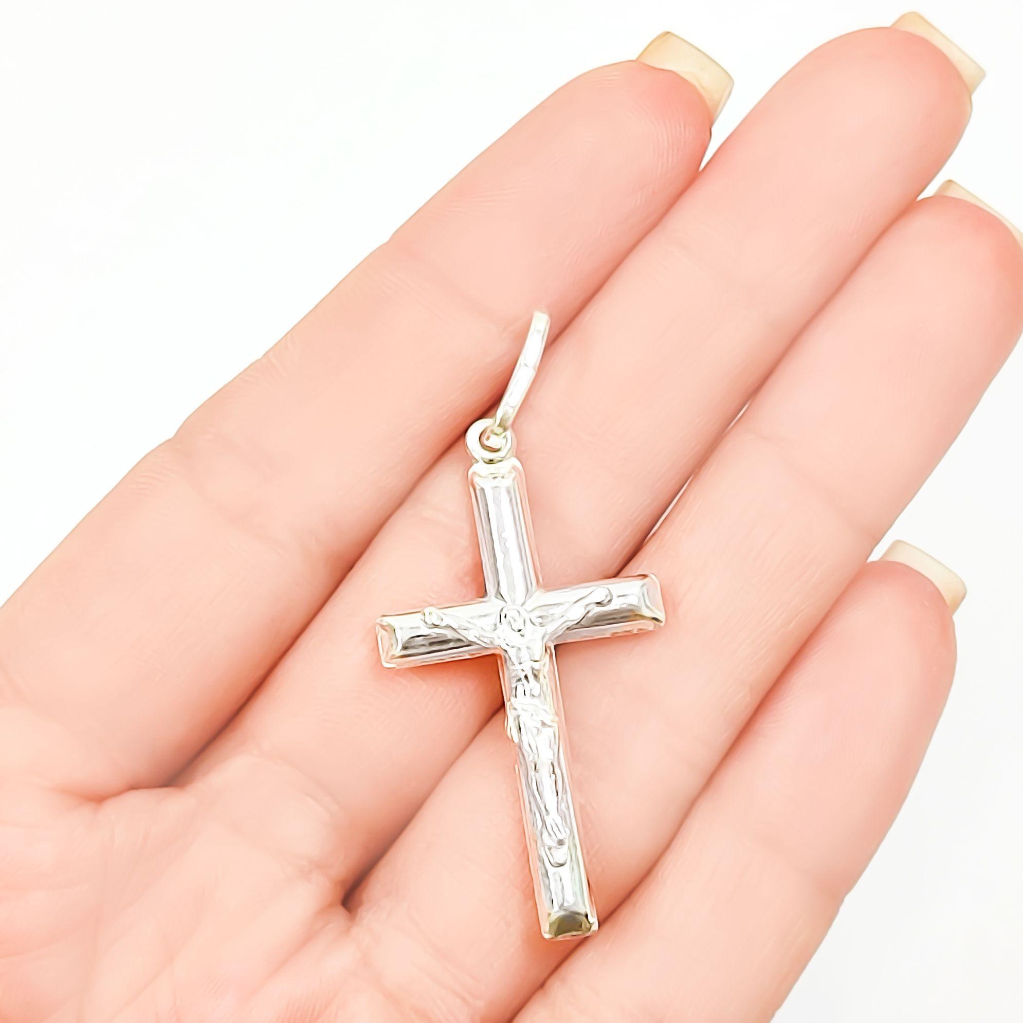 Colgante Cruz Cristo Tubular Plata Fina 925-2