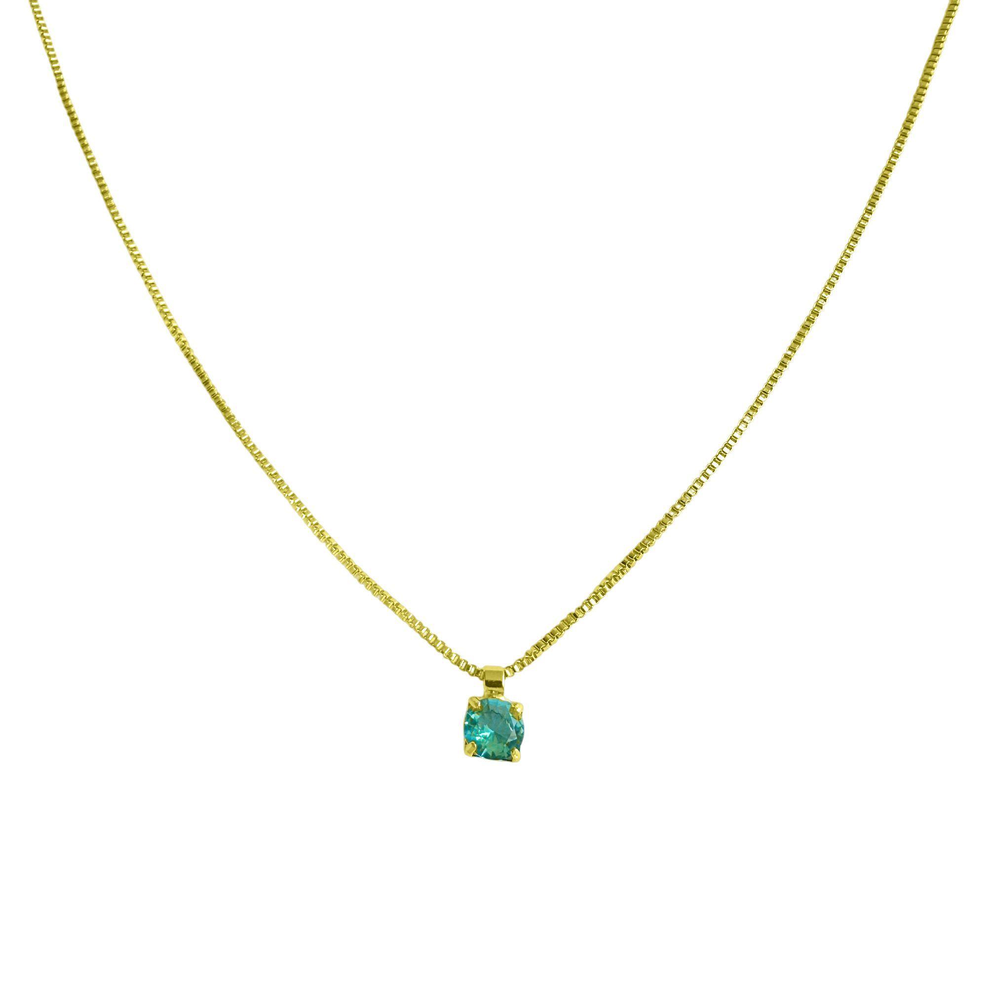 Collar Punto De Luz Cuadrado Celeste 4mm Enchapado Oro 18K-2