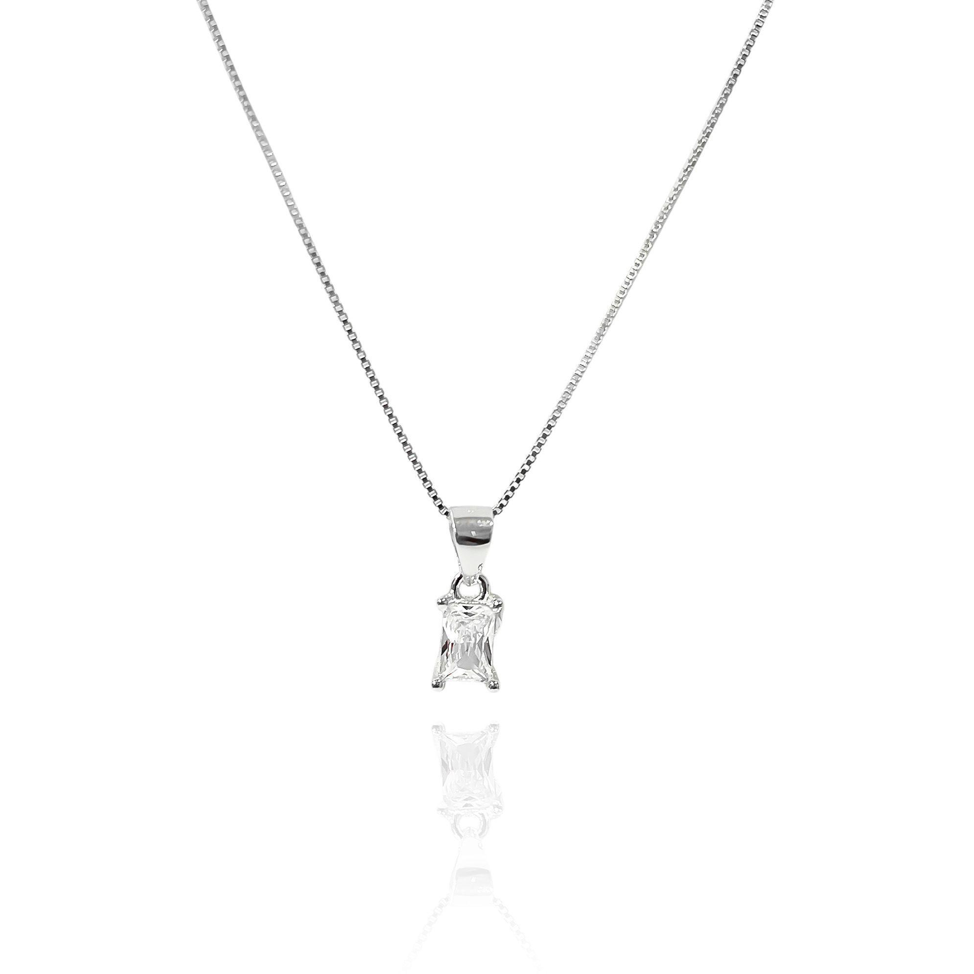 Collar Punto De Luz Circón Rectángulo Plata Fina 925 -2