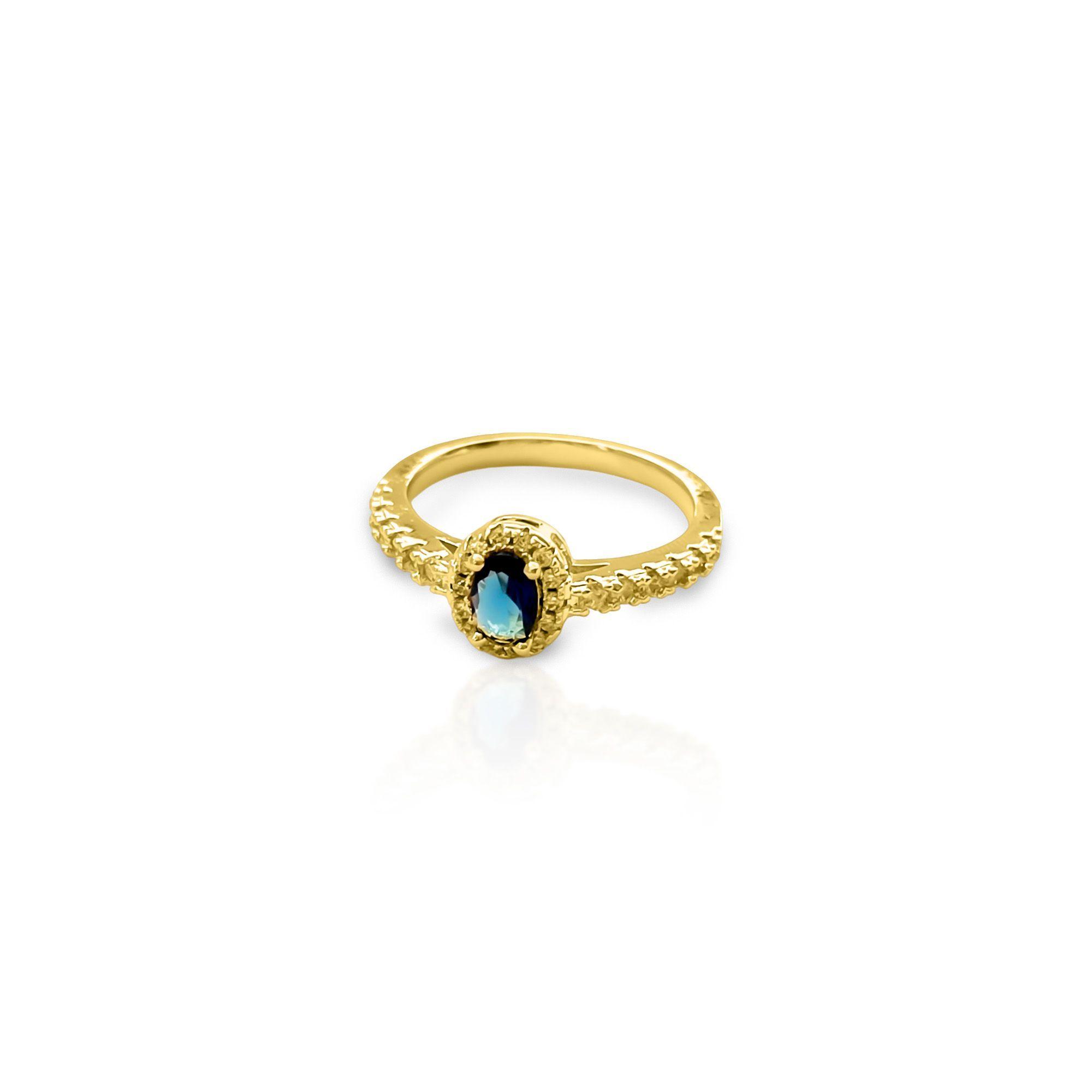 Anillo Pilar Solitario Circon Azul Enchapado Oro 18K-0