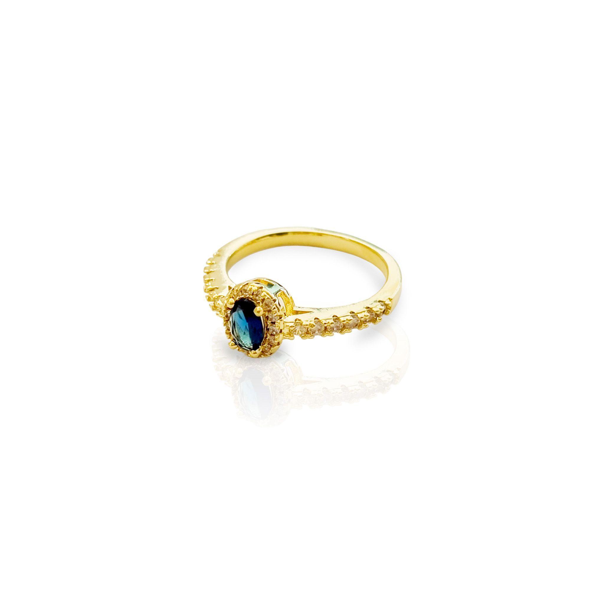 Anillo Pilar Solitario Circon Azul Enchapado Oro 18K-1