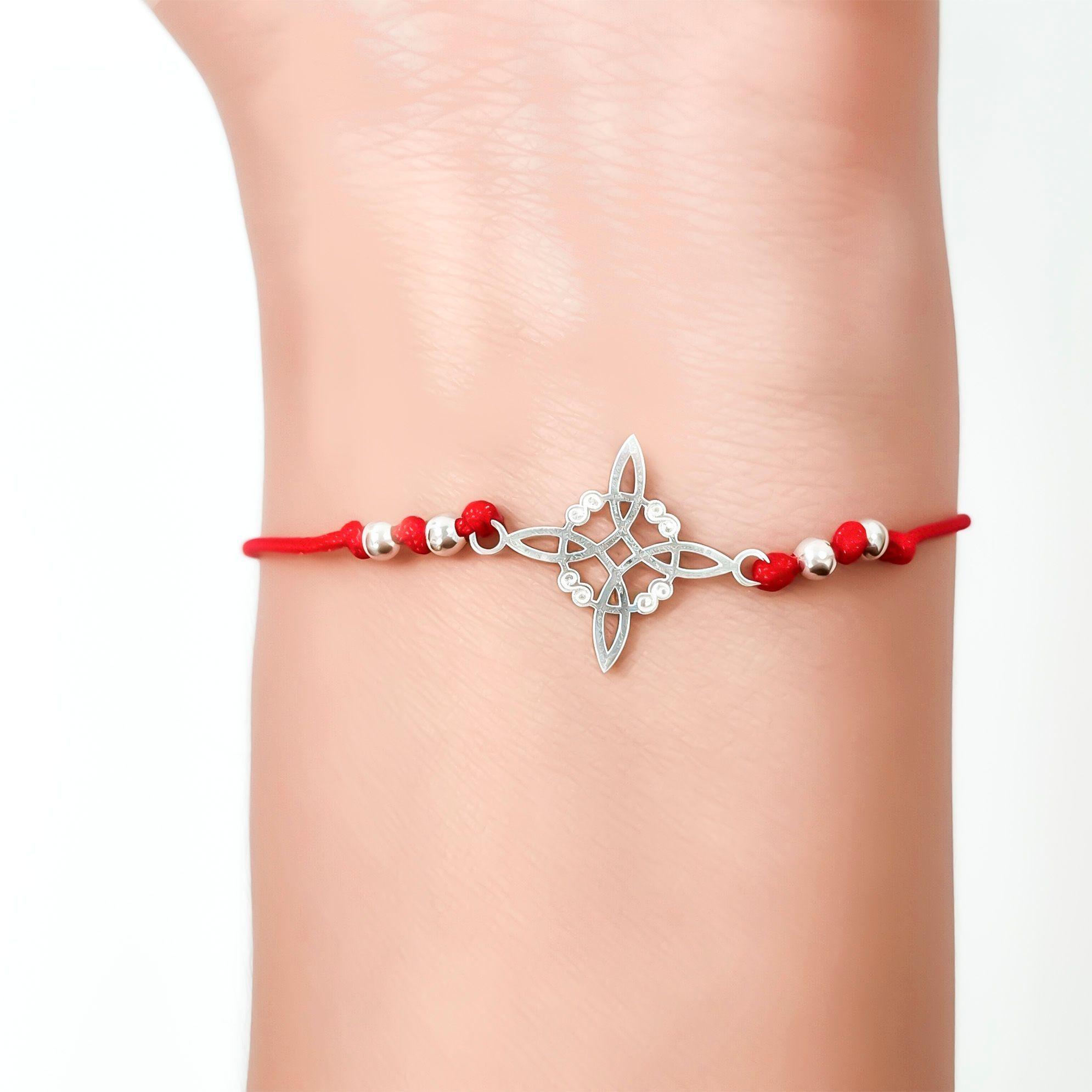 Pulsera Nudo De Bruja Bolitas Plata Fina 925 Cordón Rojo-2