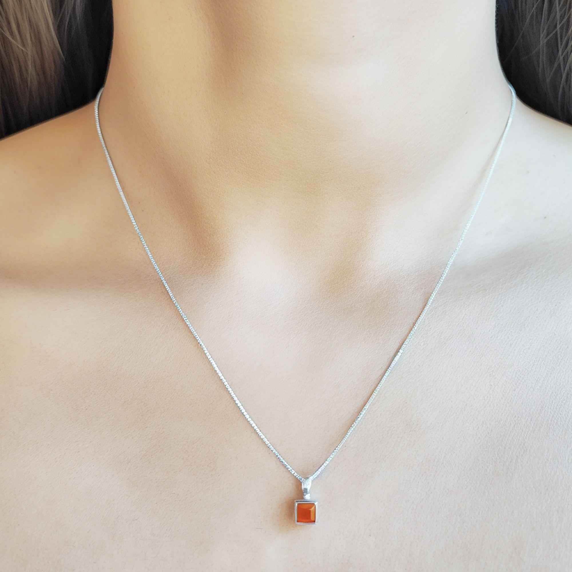 Collar Cornalina Cuadrado Veneciana Plata Fina 925-3