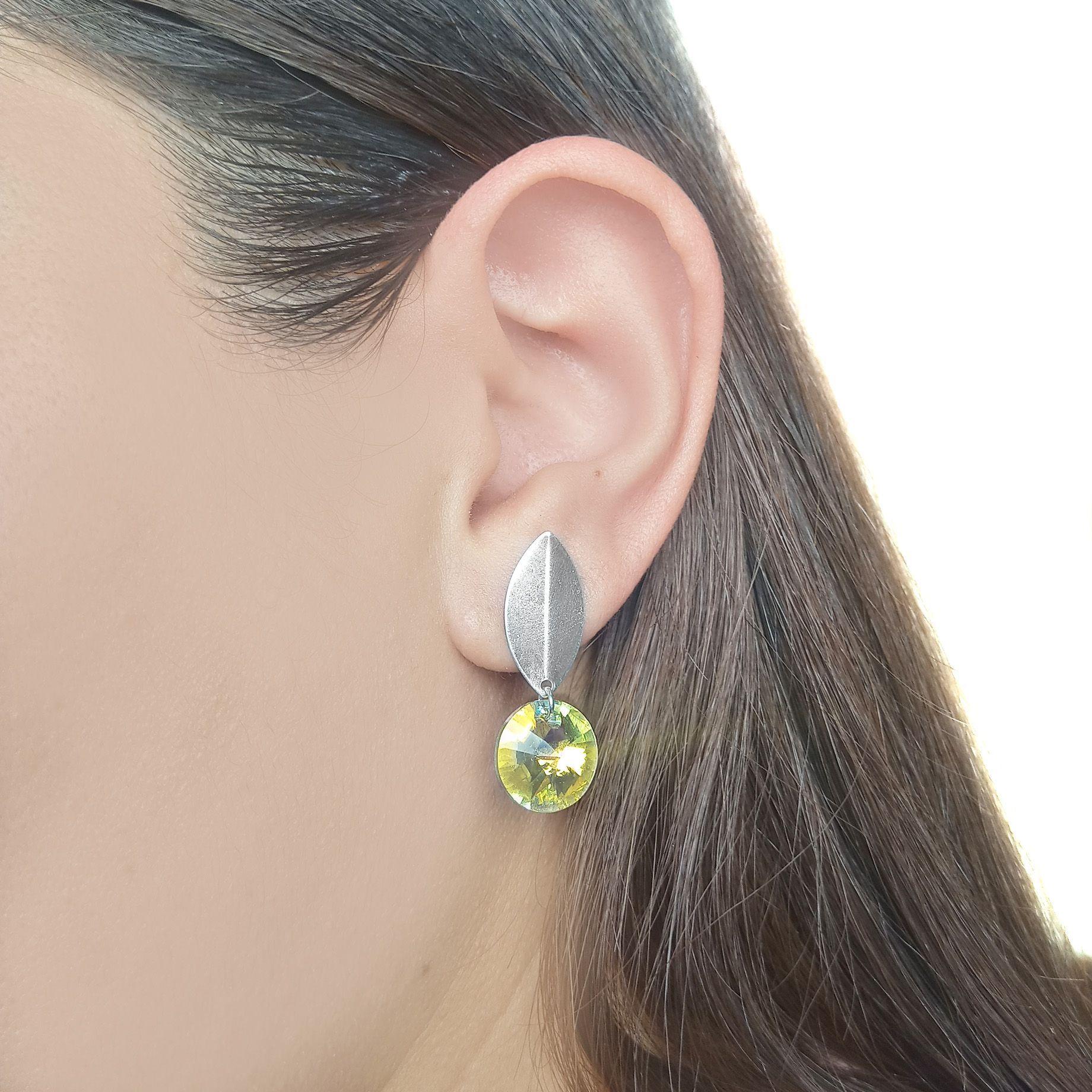 Aros Colgante Cristal Austriaco Aurora Boreal Enchapado Plata 925-3