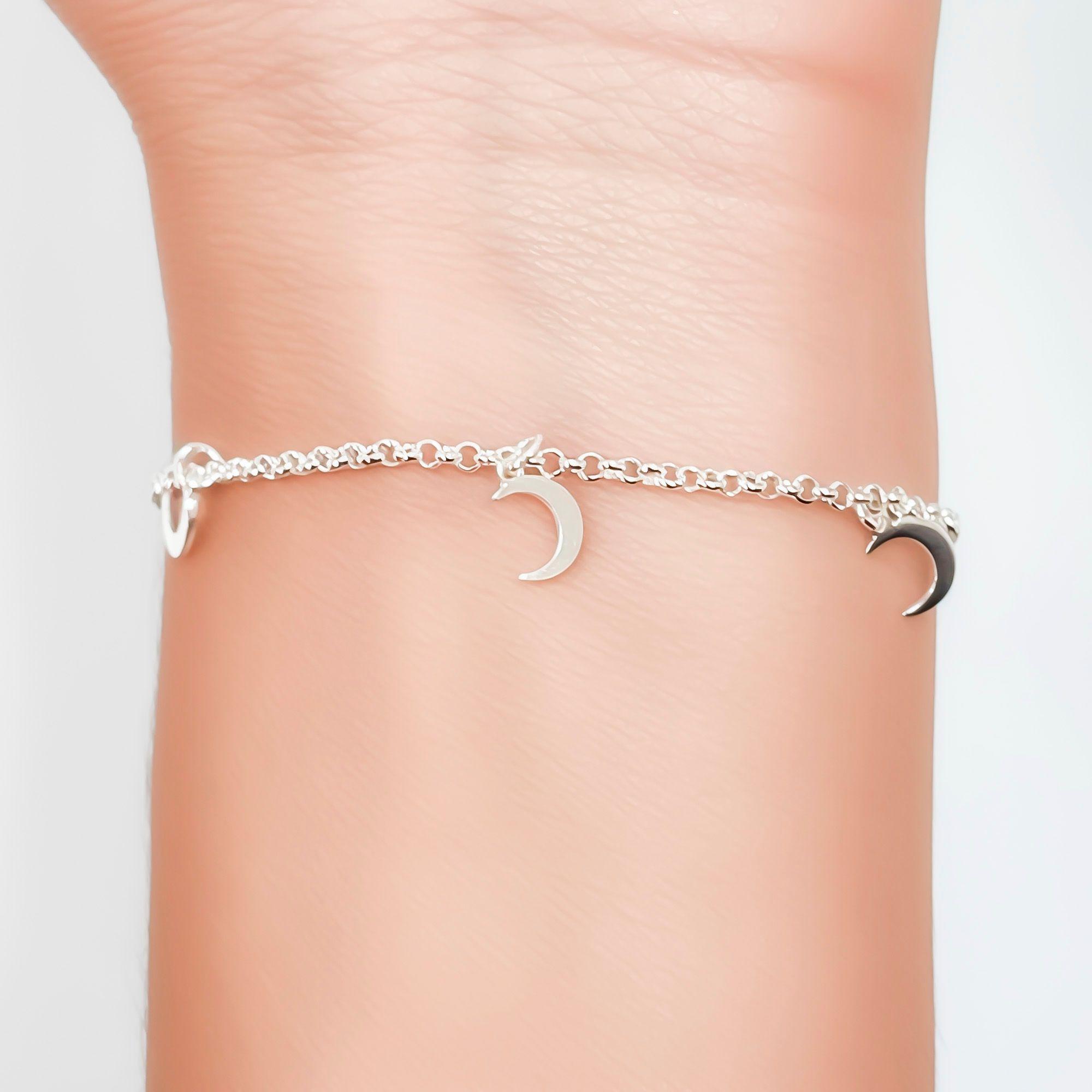 Pulsera 5 Lunas Cadena Rolo Plata Fina 925-2