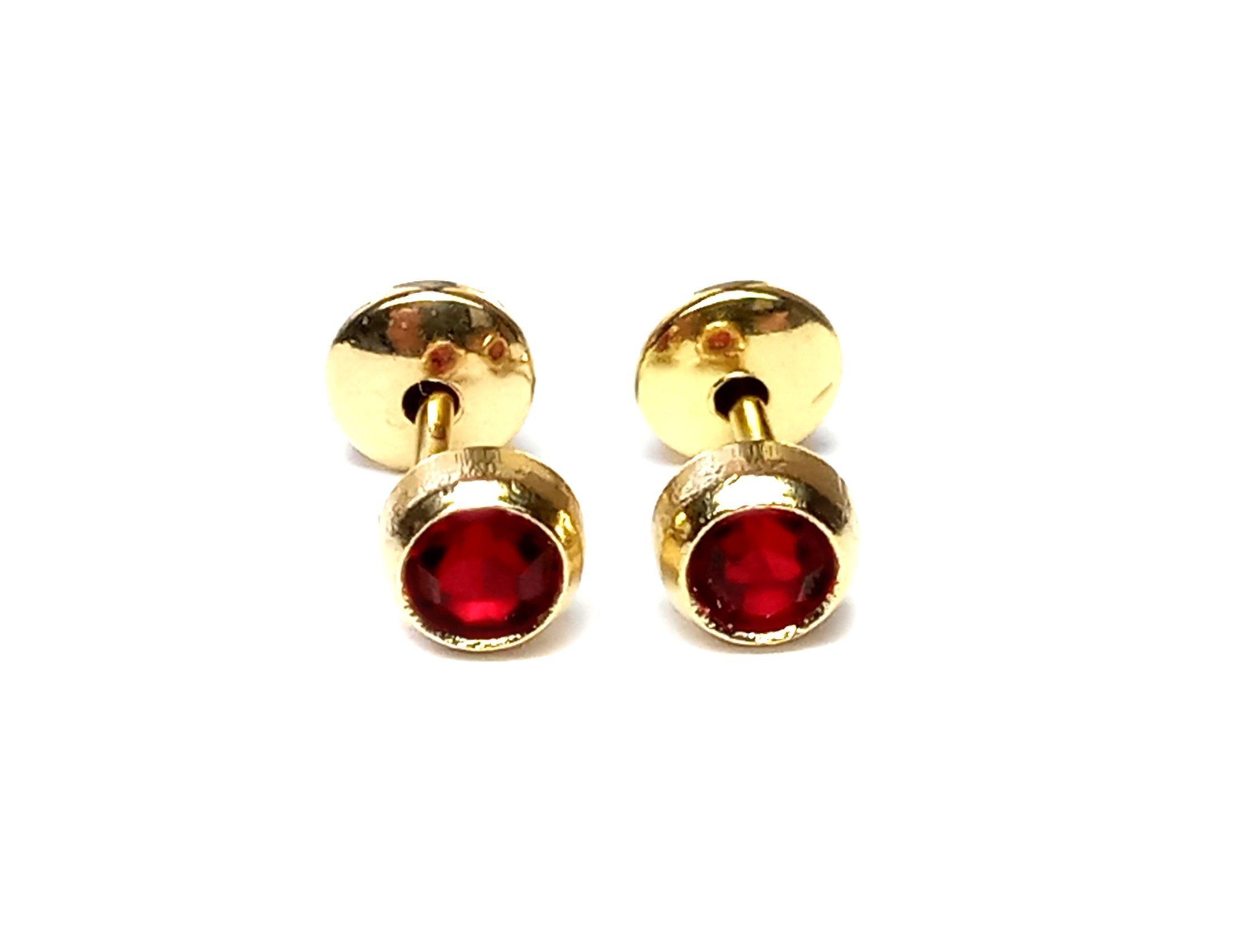 Aros Bebé Circón Rojo 4mm Enchapado Oro 18K-0