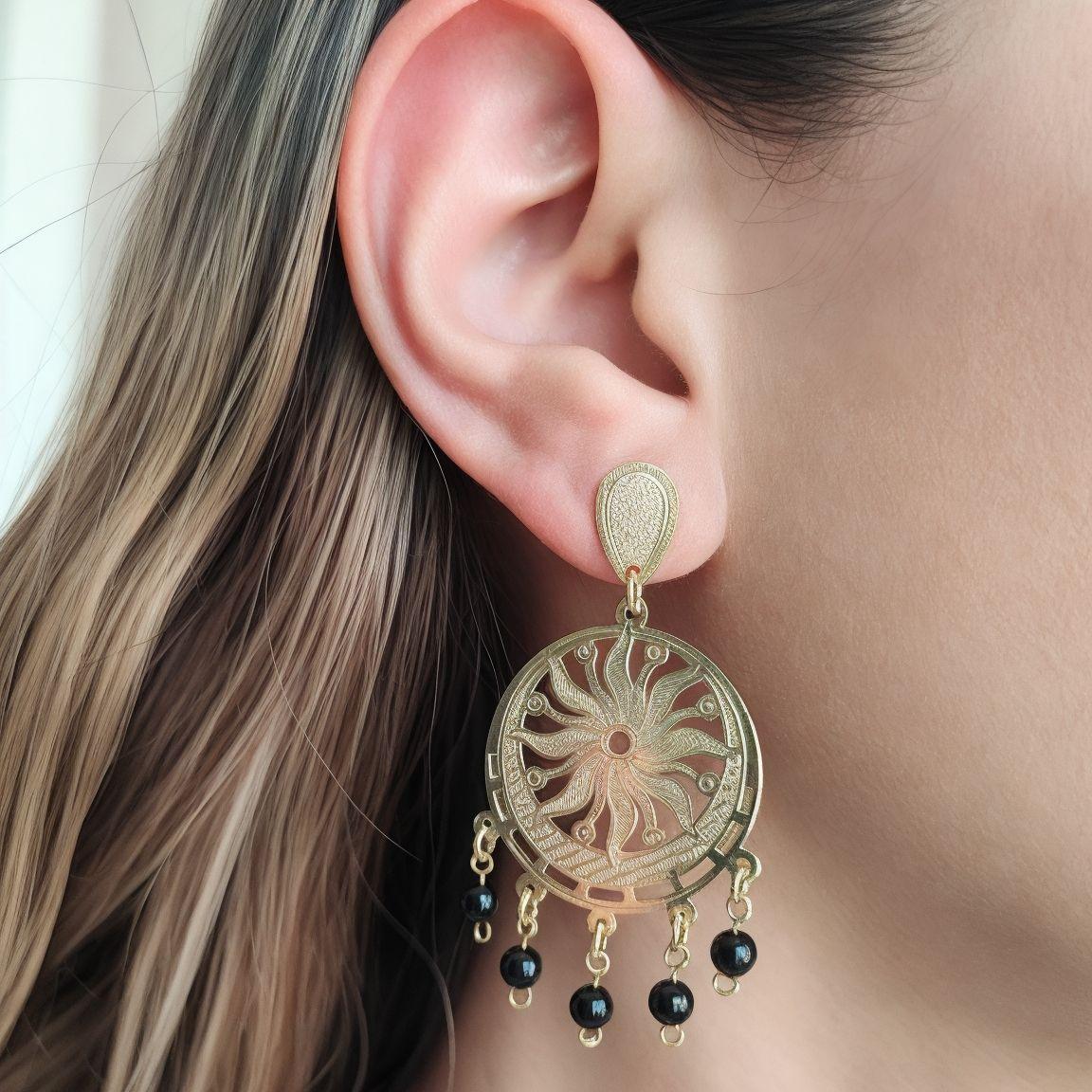 Aros Teresa Sol Ónix Enchapado Oro 18K-2