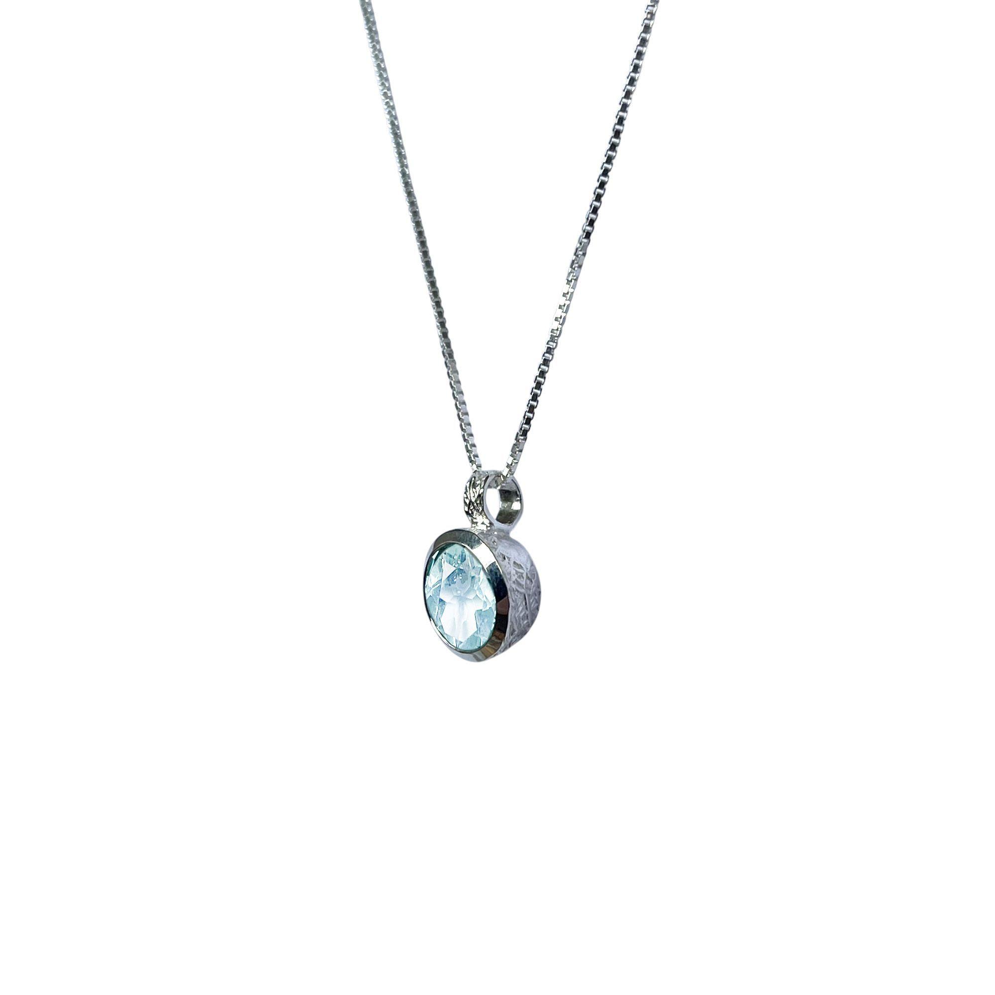 Collar Topacio Celeste Redondo Veneciana Plata Fina 925-2