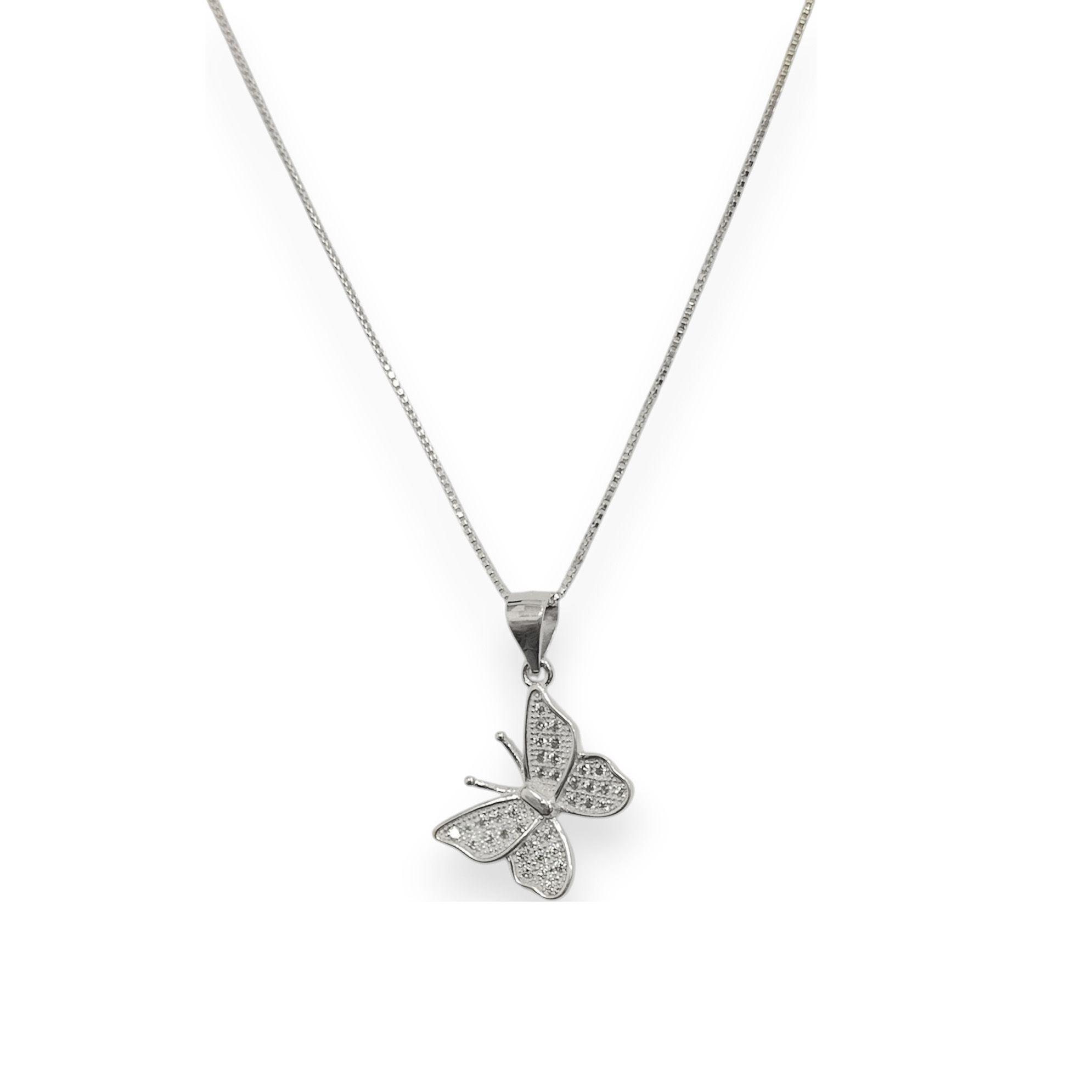 Collar Mariposa Circón 45cm Plata Fina 925-0