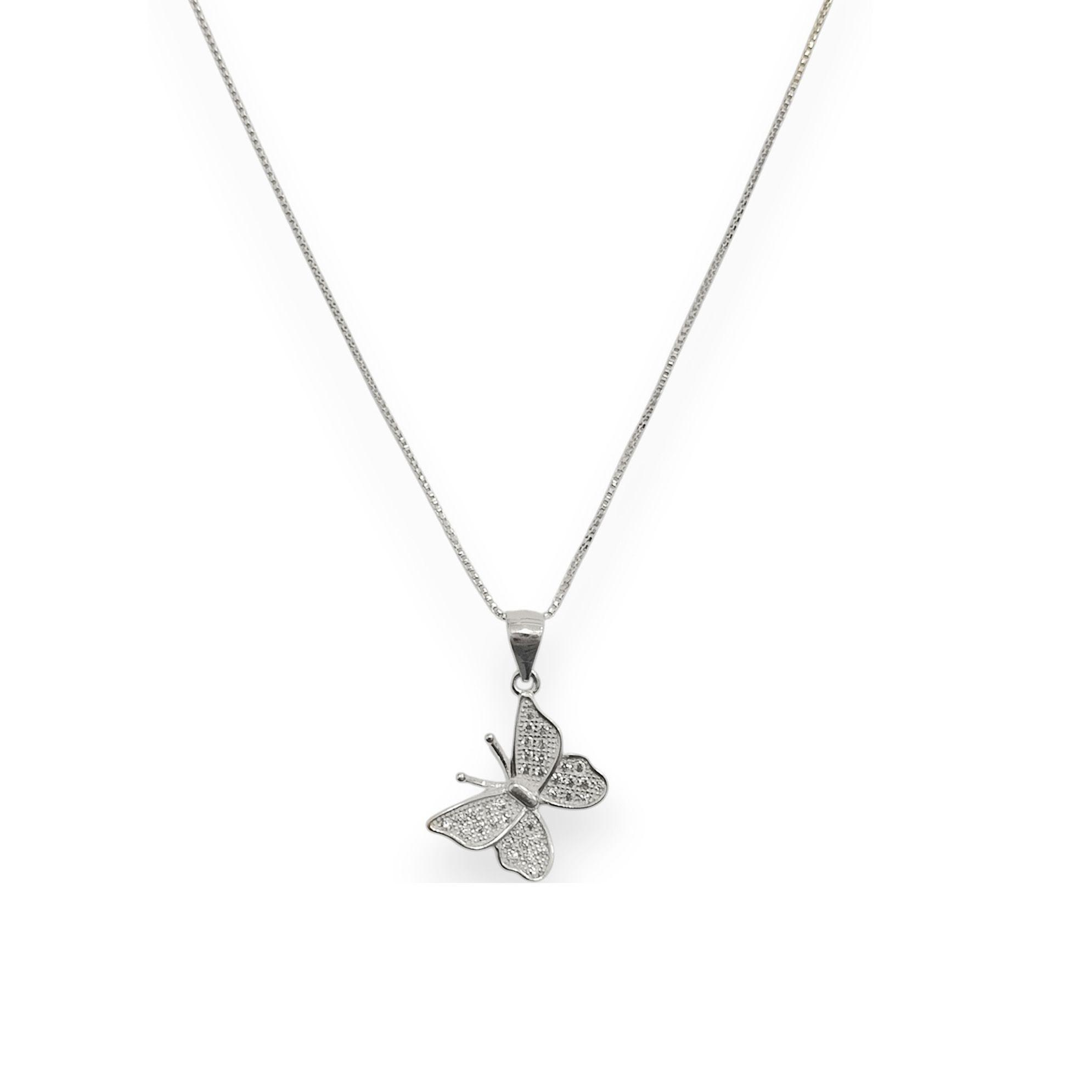 Collar Mariposa Circón 45cm Plata Fina 925-1