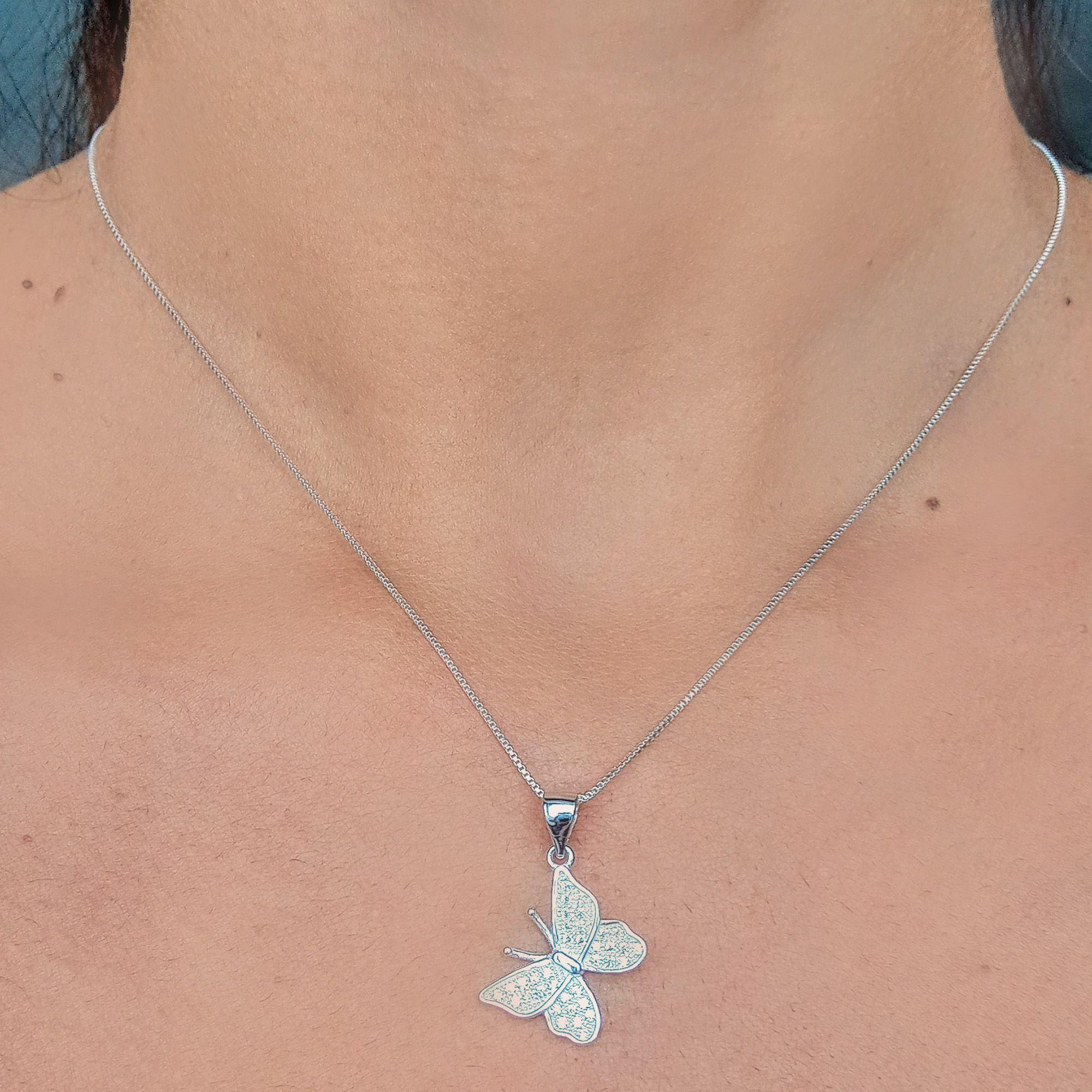 Collar Mariposa Circón 45cm Plata Fina 925-2