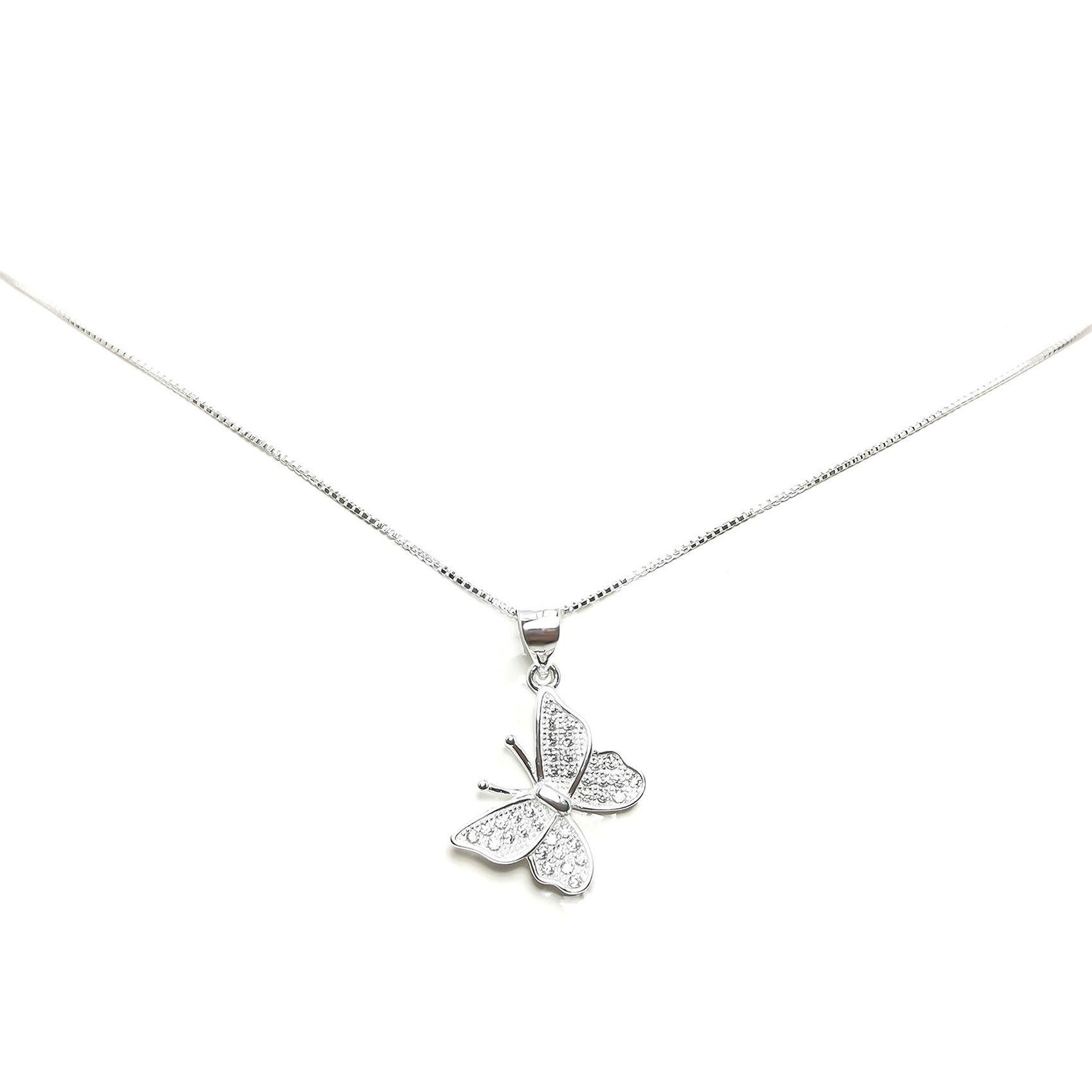 Collar Mariposa Circón 45cm Plata Fina 925-3