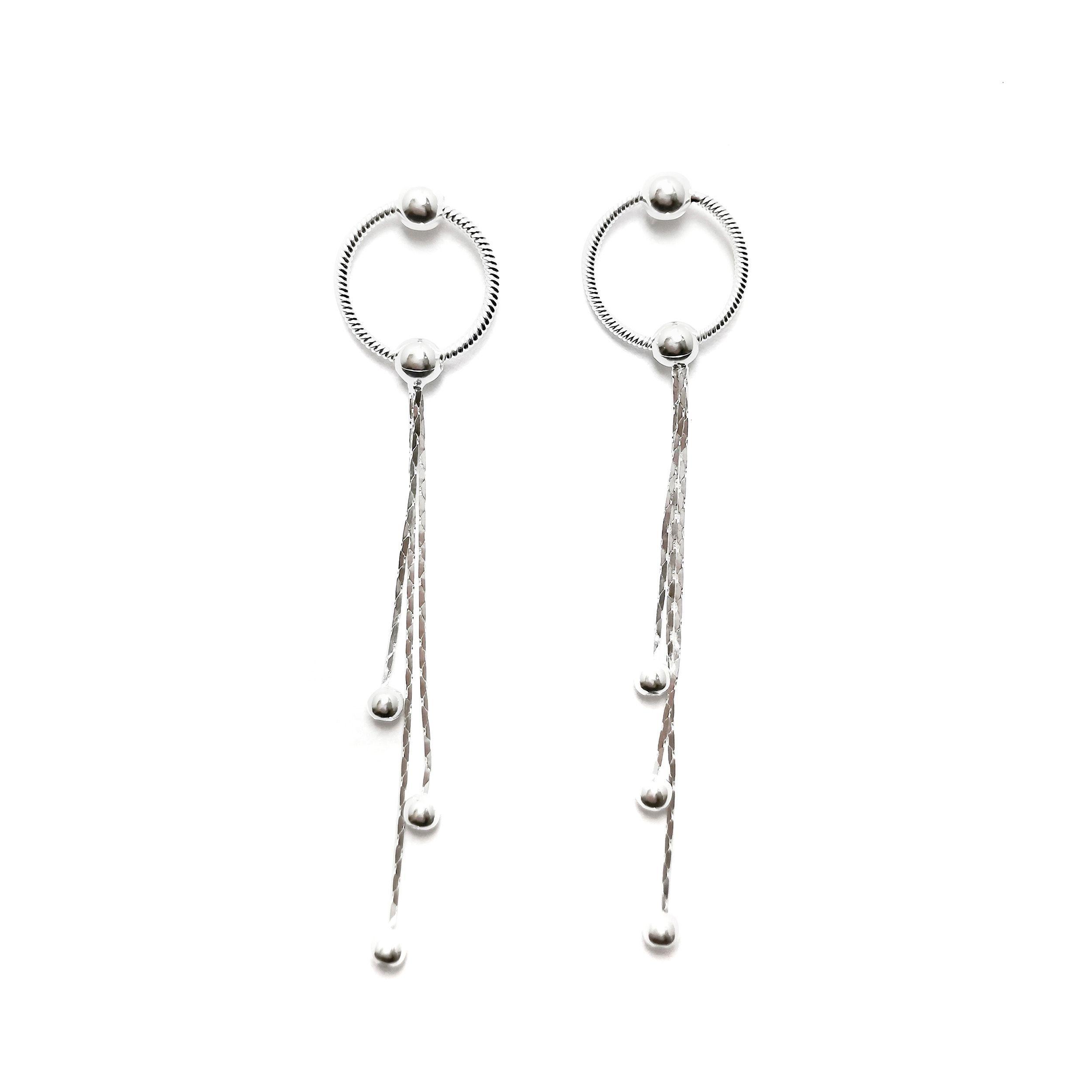 Aros Cadenas Colgantes Bolitas Plata Fina 925-0