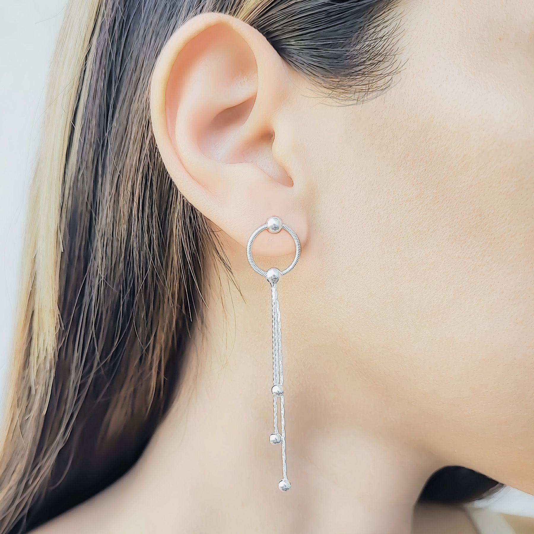 Aros Cadenas Colgantes Bolitas Plata Fina 925-1
