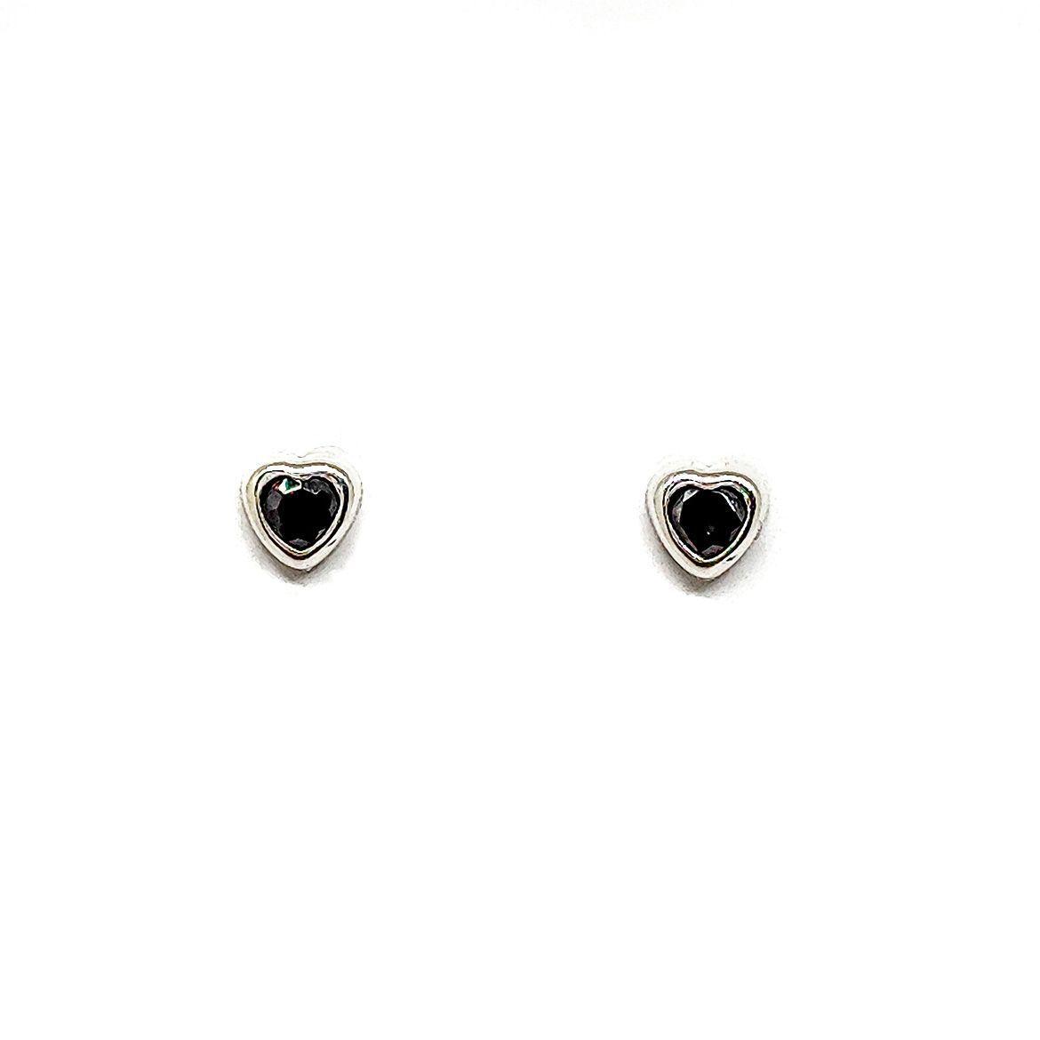 Aros Corazón Circón Negro 6mm Plata Fina 925-2