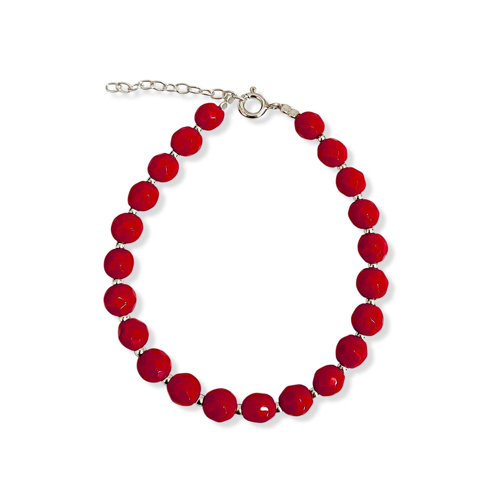 Pulsera Ágata Reconstituida Facetada Bolas Plata Fina 925-2