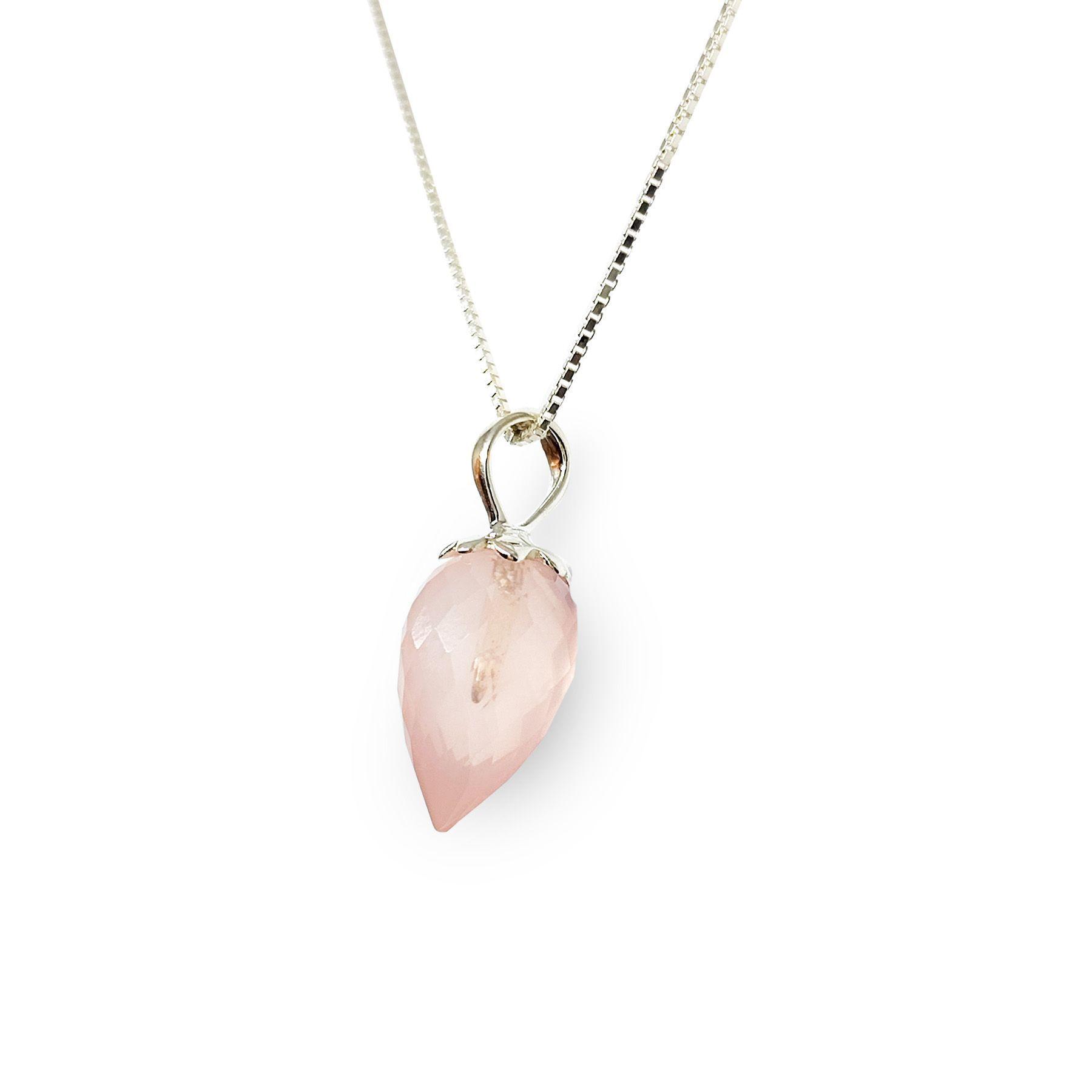 Collar Péndulo Facetado Cuarzo Rosa Plata Fina 925-2