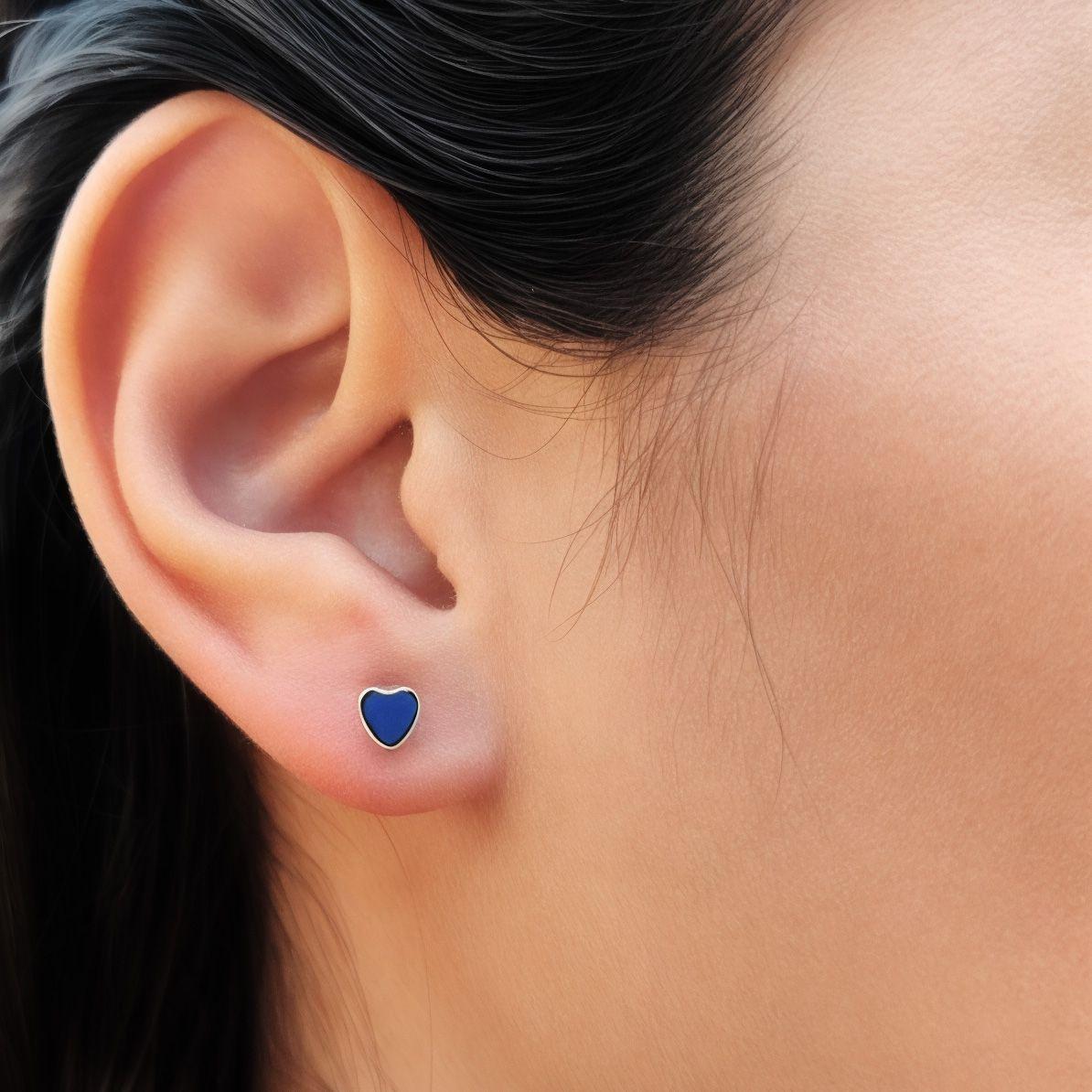 Aros Mini Corazón Lapislázuli Plata Fina 925-3