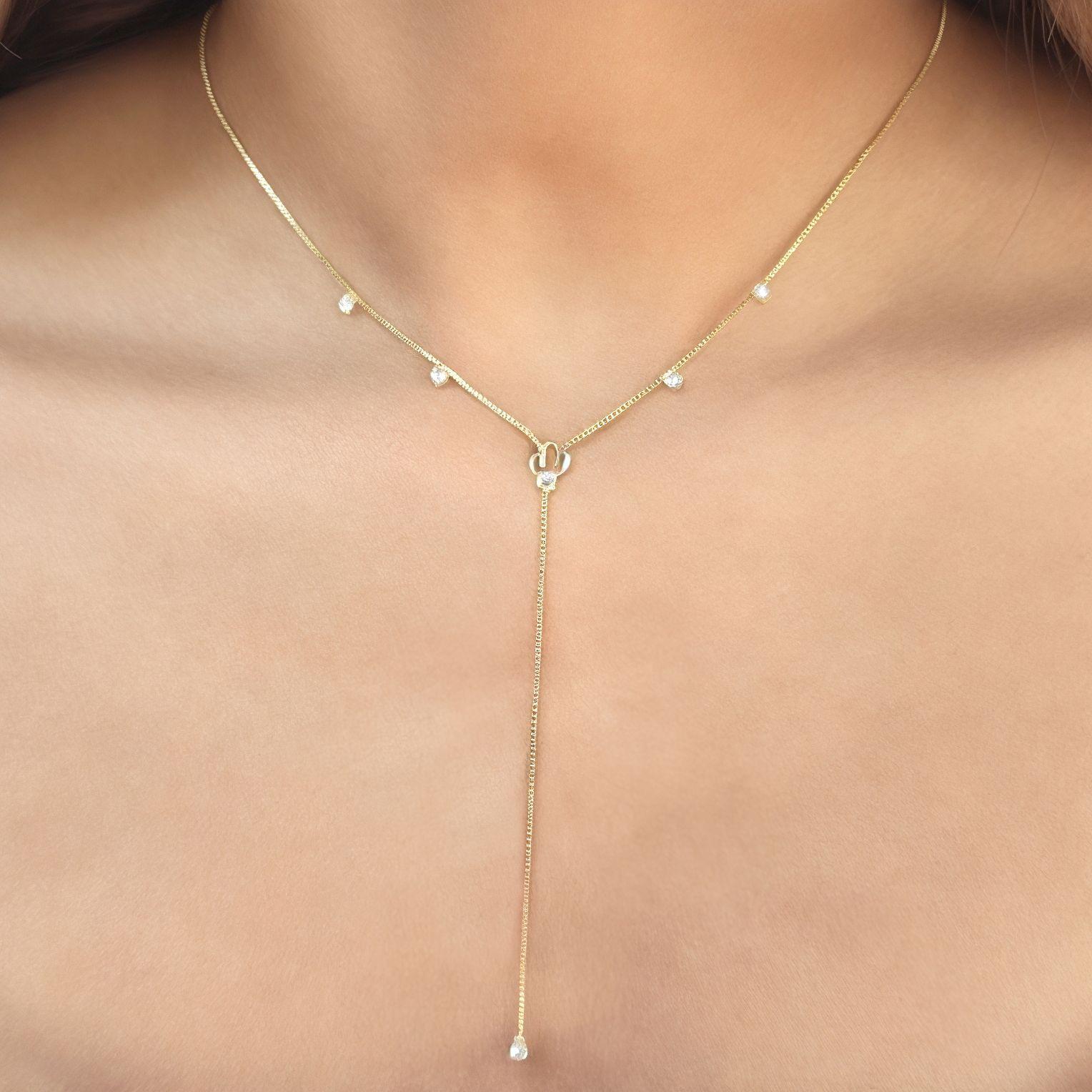Collar Cactus Circón Enchapado Oro 18KA-3